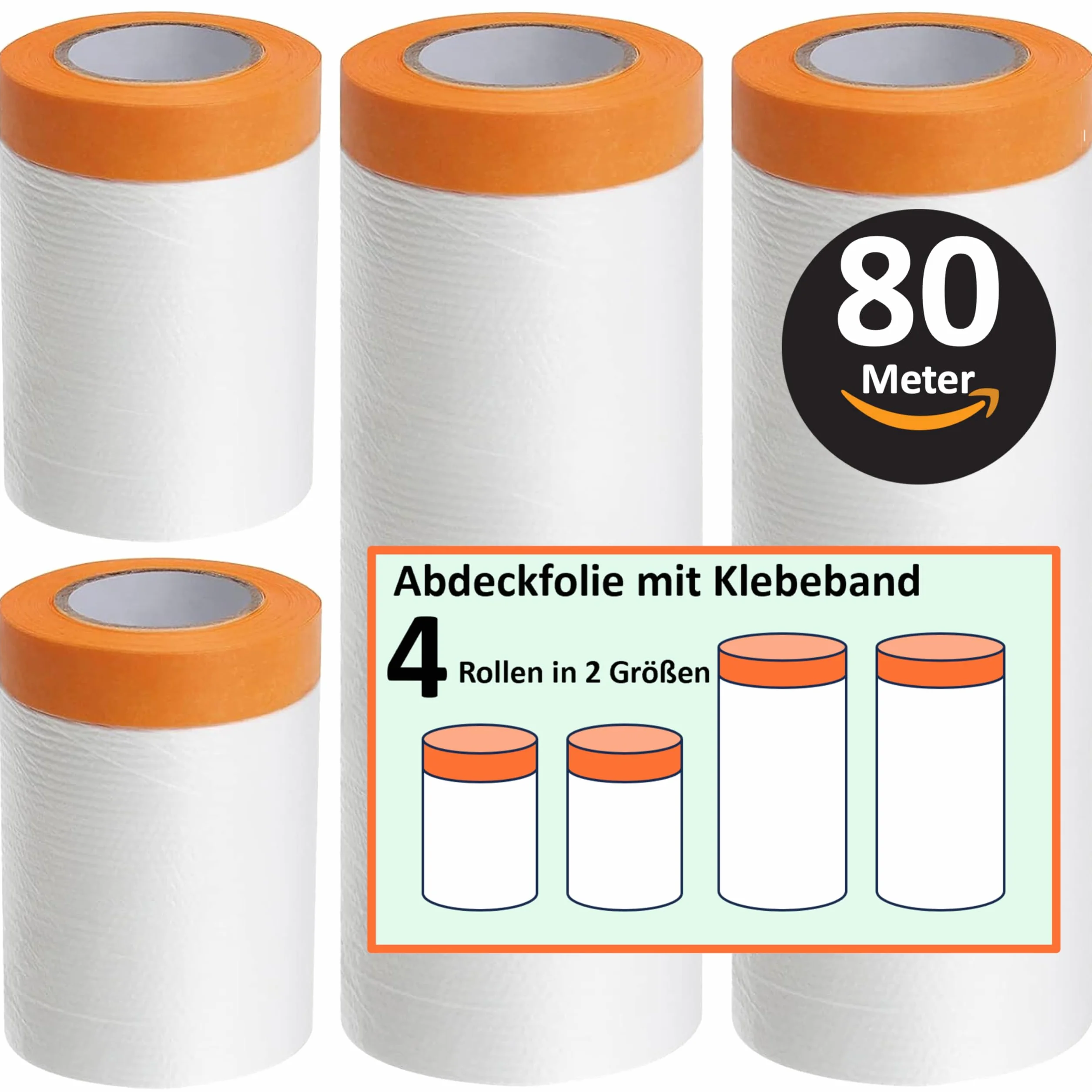 Insgesamt 80 meter Abdeckfolie mit Klebeband Maler Abdeckfolie - Goldband Tape-Abdeckfolien Malerfolien (4 Rollen)