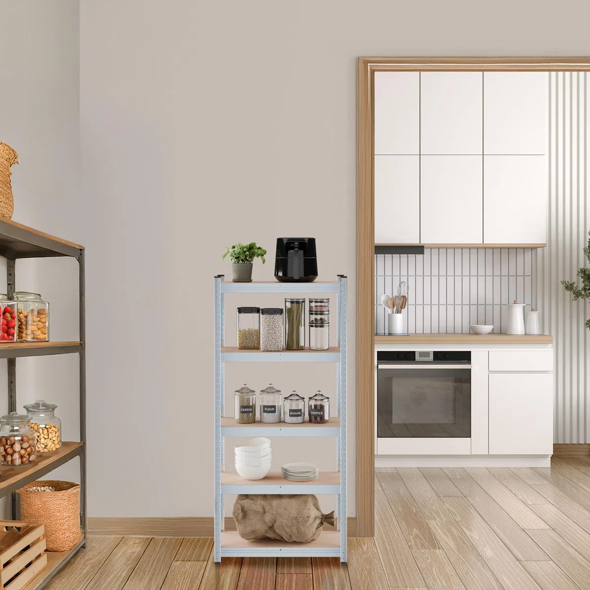 Relaxdays Schwerlastregal, HxBxT: 150 x 70 x 30 cm, 750 kg, verzinkter Stahl, Lagerregal Keller & Garage, Natur/Silber