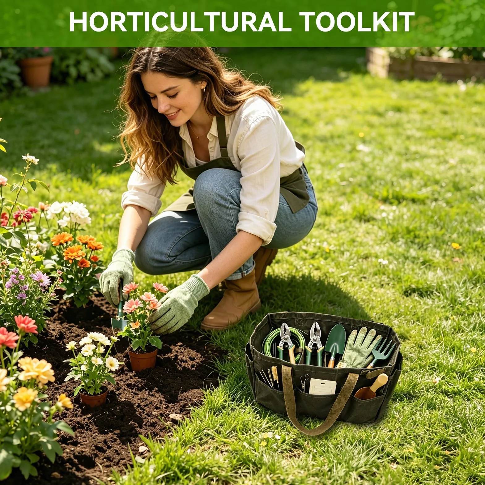 HERCHR Garten-Einkaufstasche, Garten-Werkzeugtasche, Wasserdicht, Großes Fassungsvermögen, Garten-Tragetasche, Organizer-Tasche, Garten-Werkzeug-Set-Halter, Segeltuchtasche