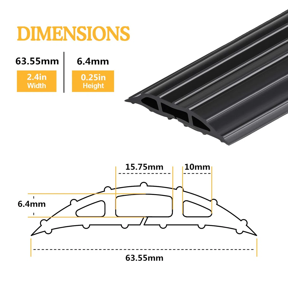 AGPtEK Bodenkabelabdeckung, 2 Meter Bodenkabelschutz, 3 Kabelkanäle mit PVC-Kabelschutz, ideal für Zuhause, Büro, Werkstatt, Lager, Konzert und Garage (schwarz)