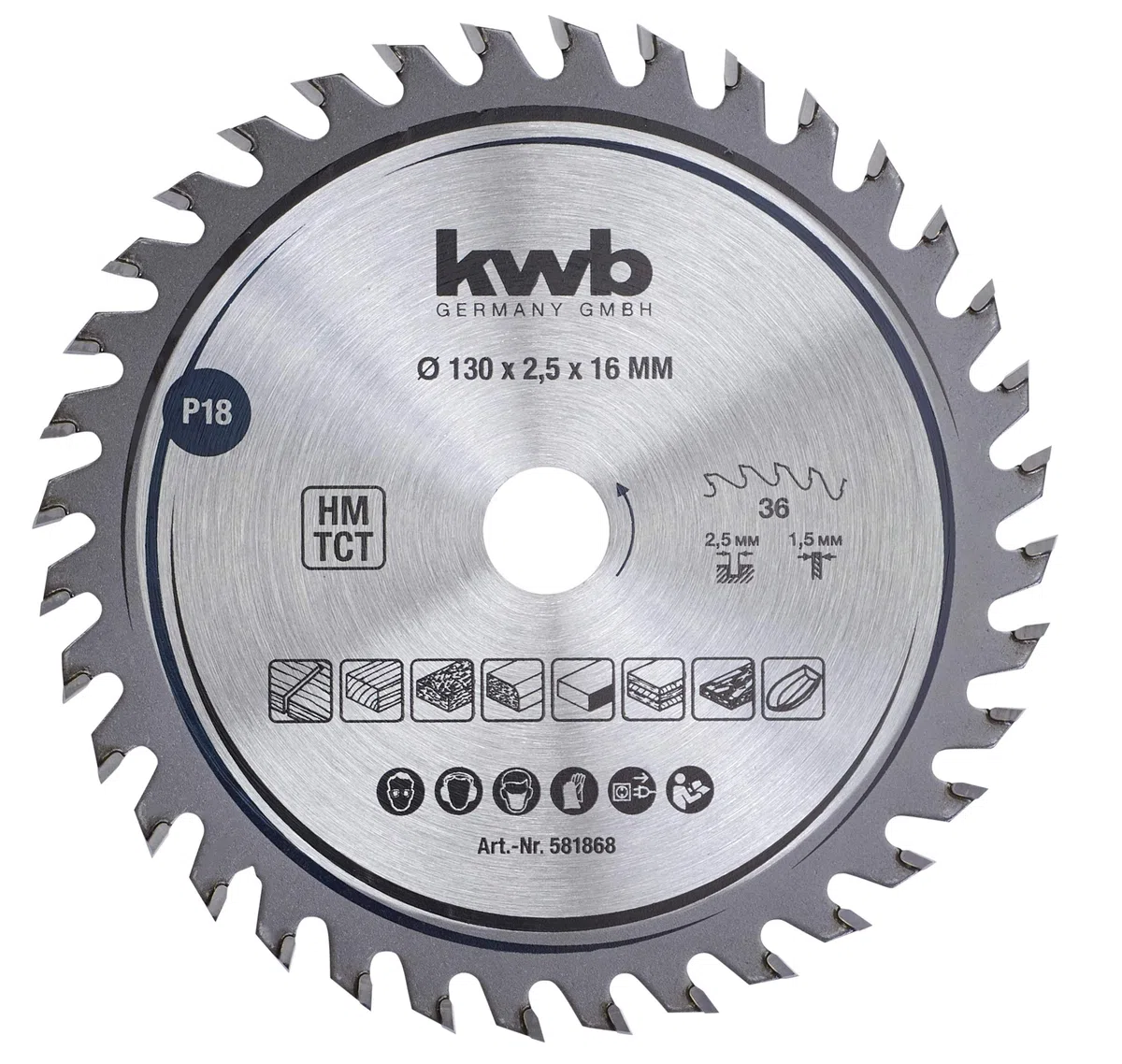 kwb Kreissägeblatt 130 x 16 mm, sehr feiner Schnitt, Sägeblatt geeignet für Arbeitsplatten, Holz und beschichtete Platten