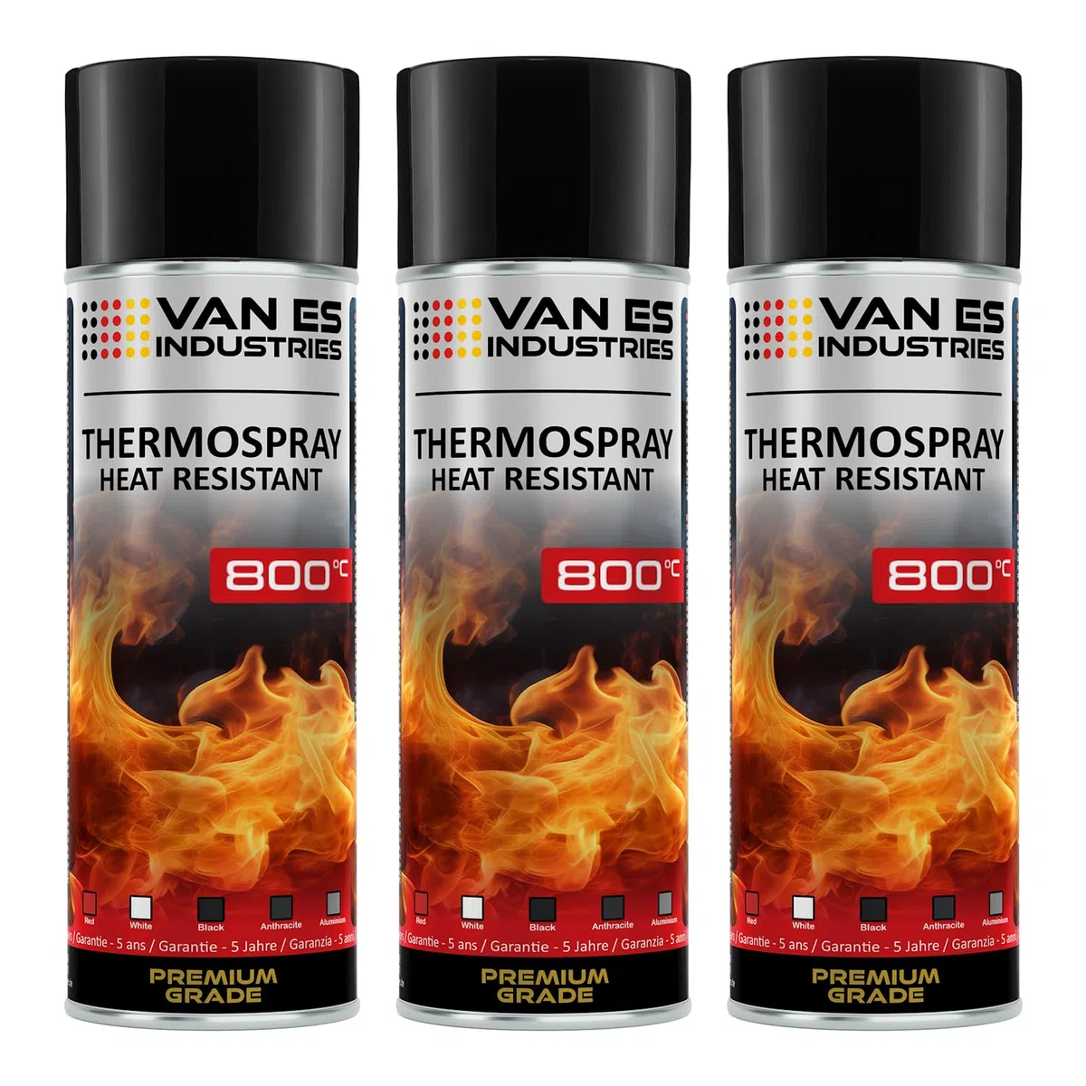 VE-INDUSTRIES 3x Ofenlack Ofenfarbe 800°C schwarz-matt 400 ml Thermolack | Für Metall, Auspuff, Grill, Ofen, Motorenteile & Heizkessel; rost-, chemikalien- und wetterbeständig