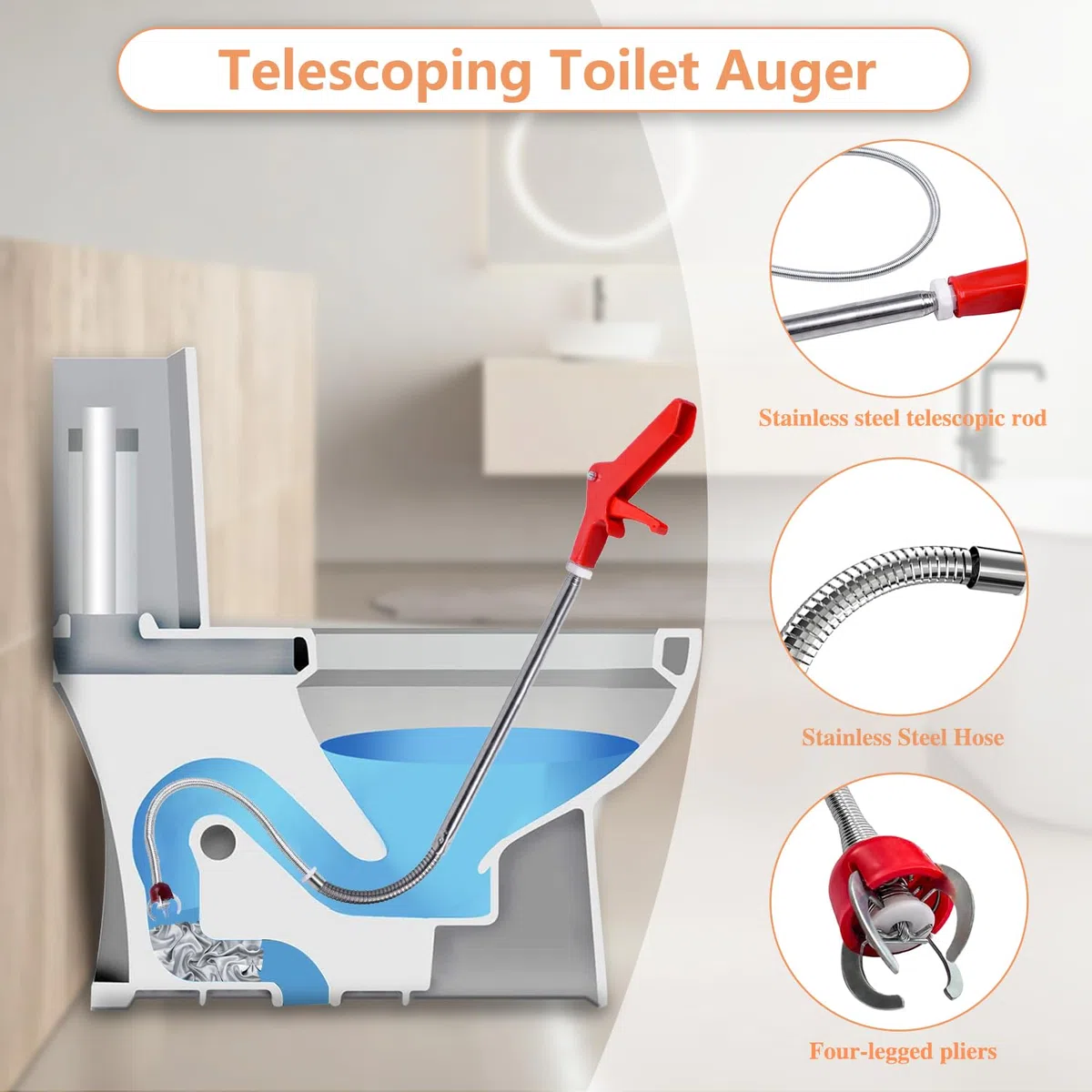 6PCS abflussreiniger spirale Kit wc verstopfung beseitigen&anti-kratzendem Klebeband, AC-Ablaufrohrreiniger&Rohrreinigungsspirale für Herausnehmen von verlorenem Spielzeug/Gegenständen