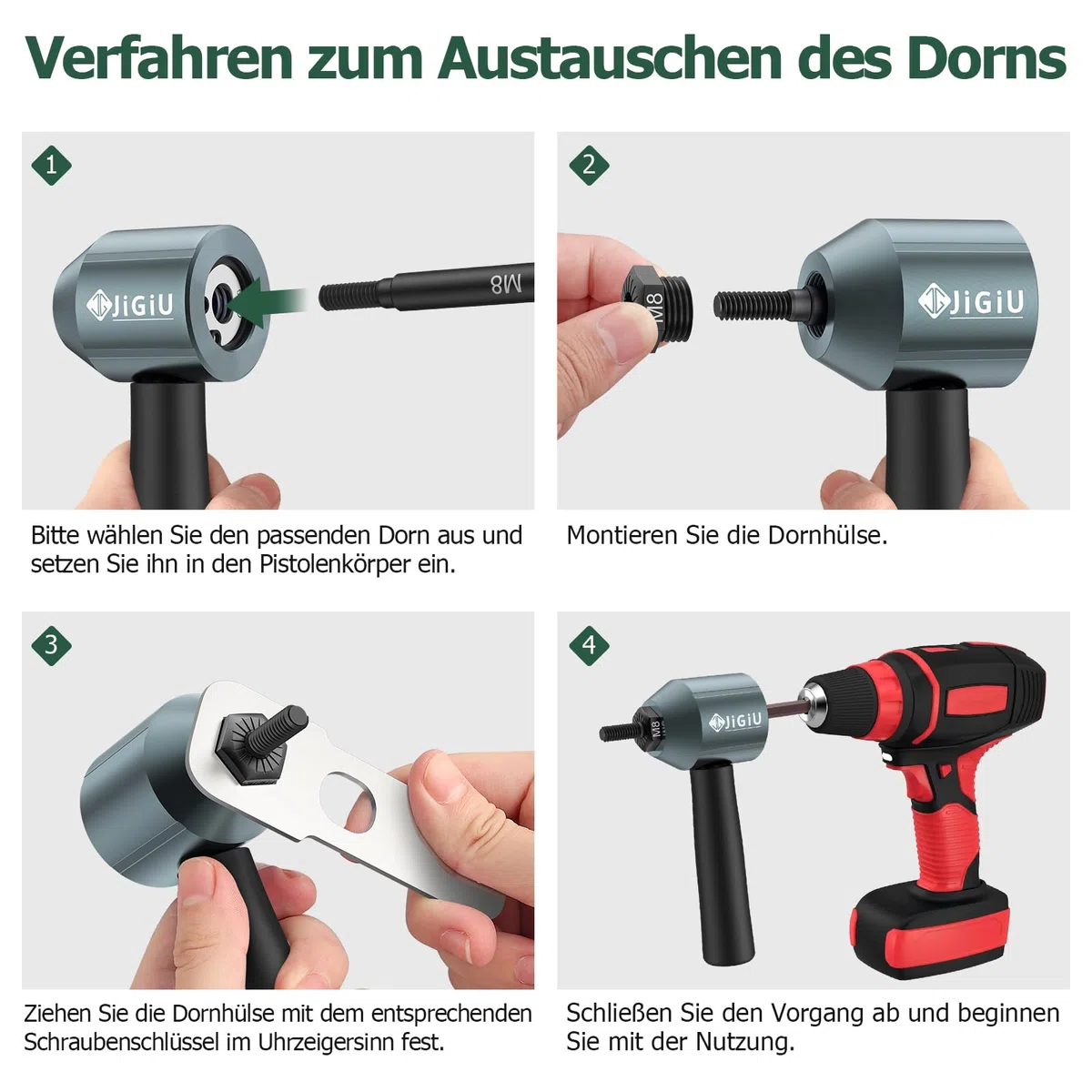 JiGiU Nietmuttern Adapter Kit für Elektrische Bohrmaschine Profi Nietmutternaufsatz mit 5 Art Dorne M3 M4 M5 M6 M8 & 40PCS Nietmutter in Robuste Koffer, Nietaufsatz für Bohrmaschine & Akkubohrer
