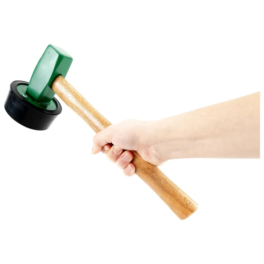 Sanpro Profi Pflasterhammer rund 2,5 kg mit wechselbarem Gummi | Langlebiger Plattenverlegehammer groß für Steinplatten, Terrassenplatten, Platten | Gummihammer, Schonhammer zum Pflastern in schwarz