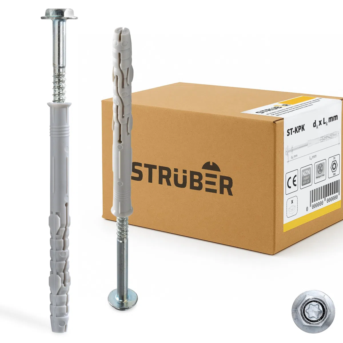STRÜBER Rahmendübel mit Sechskantschraube & Scheibenkopf mit SW/TX-Buchse (10x160 mm / 50 Stück) Torx - Fensterrahmendübel - Langschaftdübel - Wandrahmenbefestigung - Nylondübel - ETA Zulassung