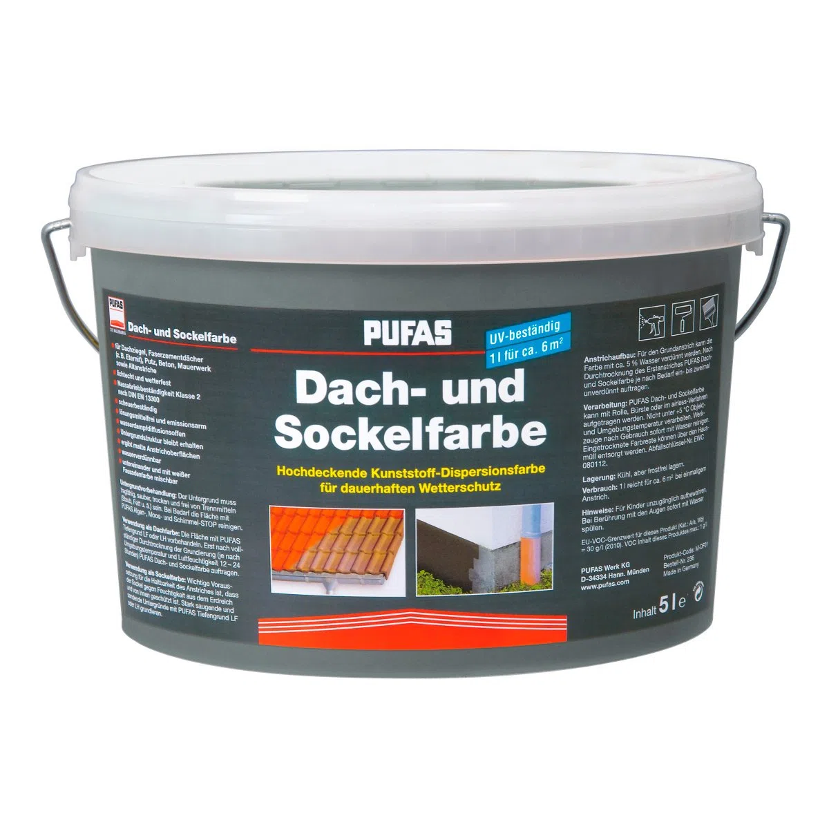 PUFAS Dach- und Sockelfarbe 5 L Farbe: Schiefer 950 Dachfarbe Sockel-Anstrich
