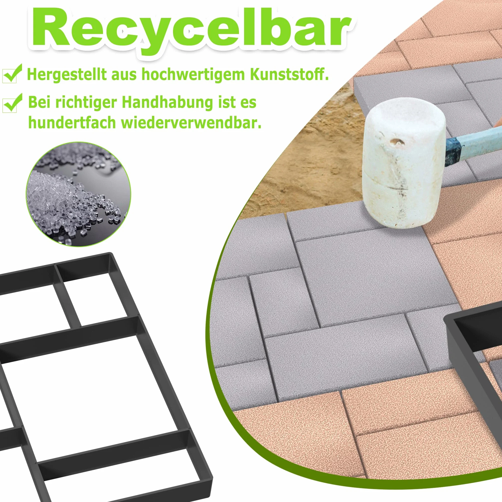 YRHome Betonform Garten Kunststoff Pflasterform Garten Trittsteine Schwarz Pflastersteine Streichen DIY Beton Gießform Für Gehwegen, Garten, Rasenbahnen-Quadrat Model 1(8 Kammer)-2 Stück