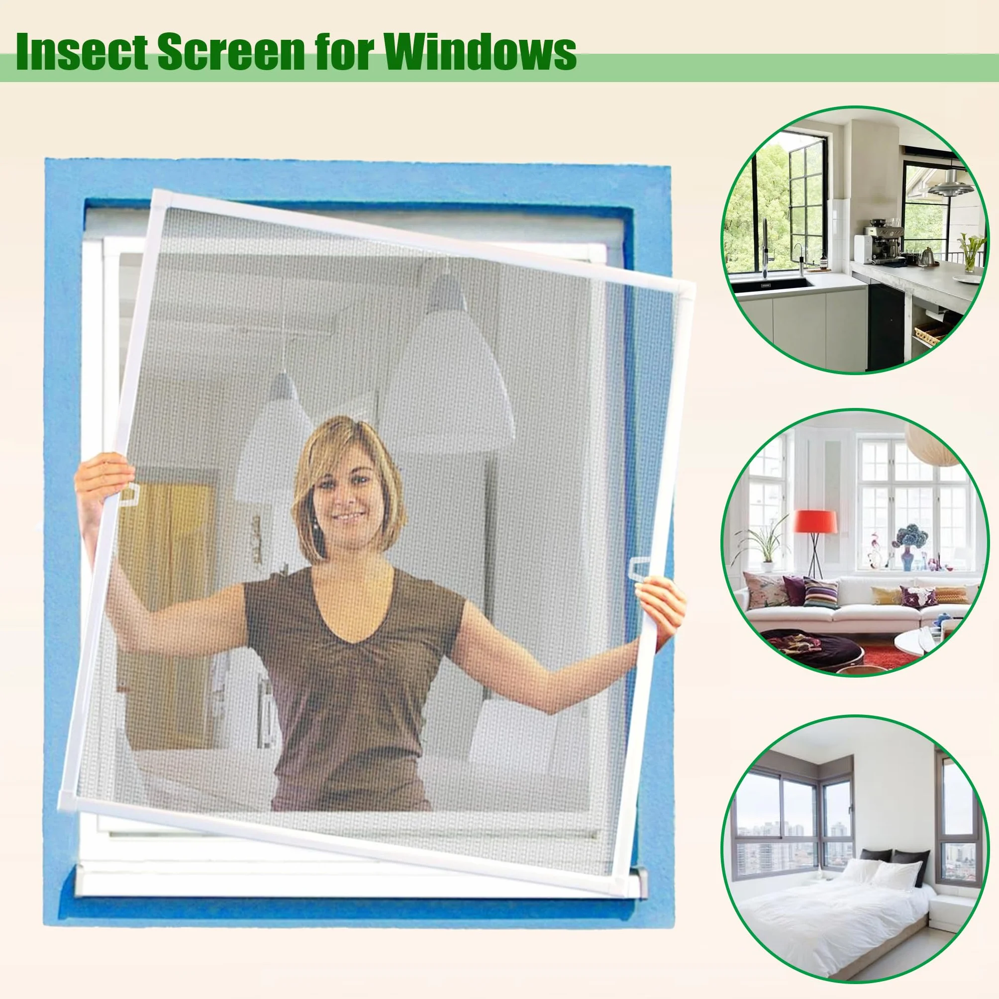 Fliegengitter Fenster Fliegenschutz Mückengitter aus Moskitonetz & Aluminium Fensterrahmen 100x120cm Fliegenschutzgitter ohne Bohre Insektenschutz & Pollenschutz Fliegennetz (Weiß)
