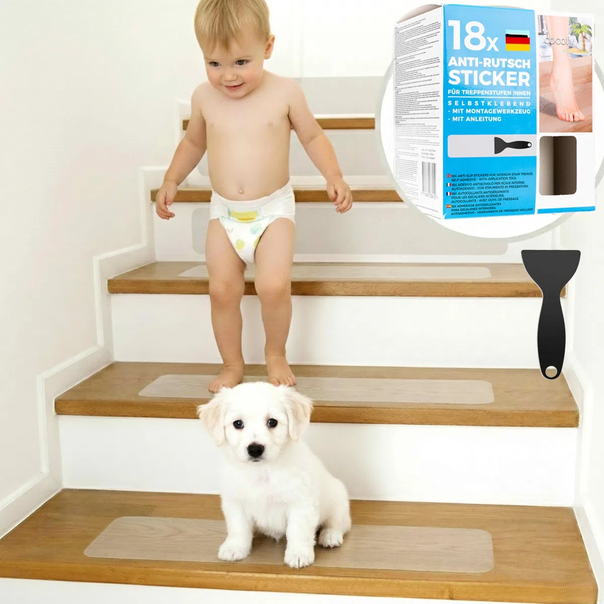 Treppenstufen Antirutsch 18x 60x8 cm - Antirutschstreifen Treppe Transparent Innen - Treppen Rutschschutz & Antirutsch Treppe - PEVA BPA-frei, Diamant-Struktur