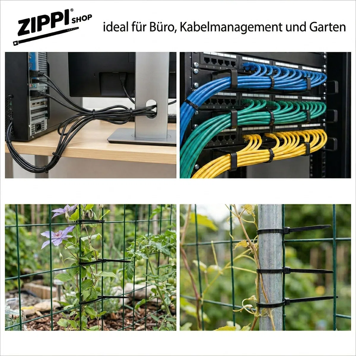 Kabelbinder 300mm Schwarz (1000 Stück) | 300mm x 4,8mm - 25kg Zugkraft | Kabelbinder uv beständig | Cable clips für Elektroinstallation & Kabelmanagement | Zip Ties/Cable Ties