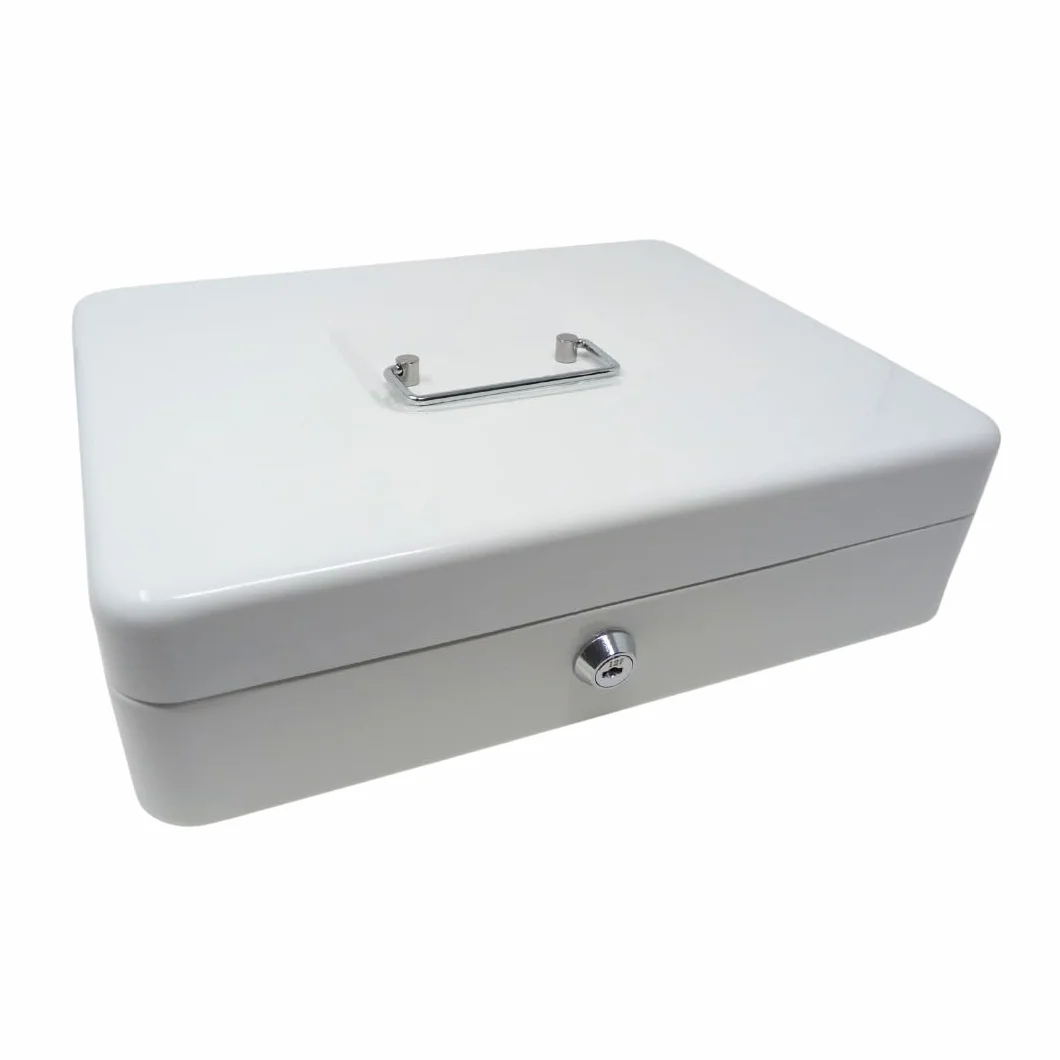 Geldkassette aus Metall Weiß 300x240x90 mm – robuste Geldbox mit Schloss & Schlüssel, Einsatzfächer für Münzen & Scheine – sichere Aufbewahrung für Bargeld, Kassenorganisation & Wertsachen