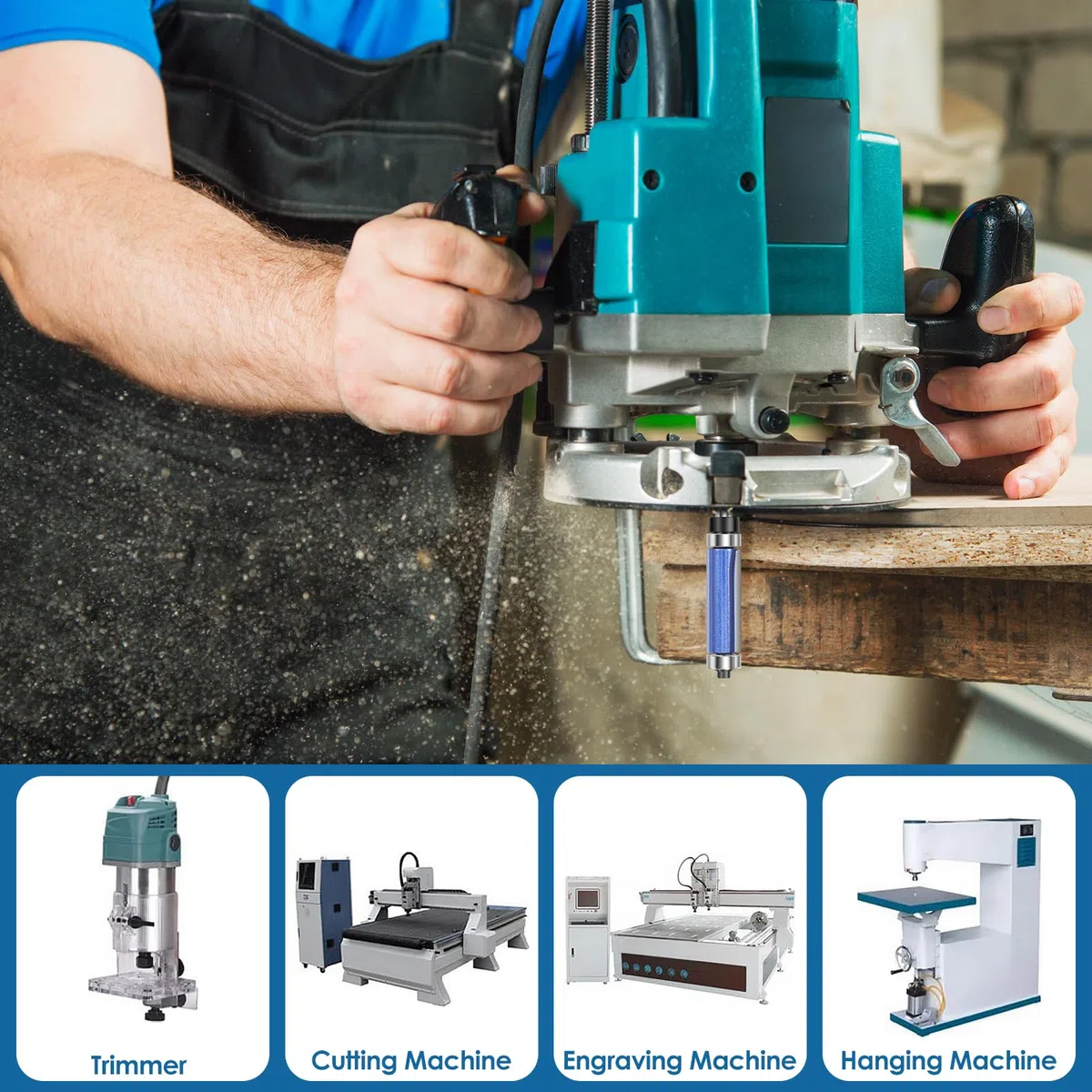 4 Stück Bündigfräser 6 mm Schaft, Bündigfräser mit Anlaufring Oben, Fräser Oberfräser mit Kugellager, Oberfräser Nutfräser für Hartholz, Weichholz, MDF, Sperrholz, Laminat