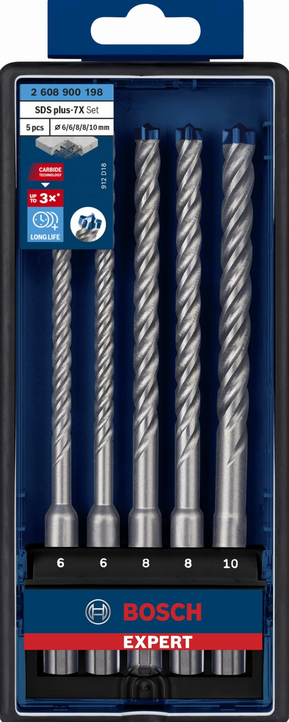 Bosch Professional 5x Expert SDS plus-7X Hammerbohrer Set (für Stahlbeton, Ø 6-10 mm, Zubehör Bohrhammer)