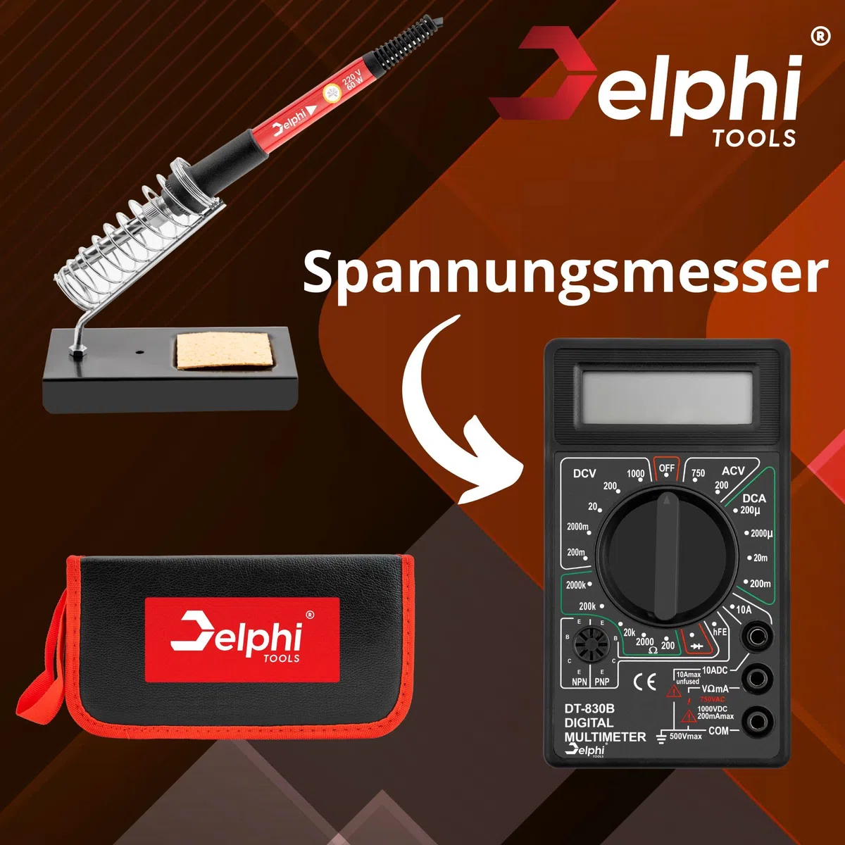 DELPHI Lötkolben Set 60W Lötstation 23 in 1 Lötset Mit Temperatur Einstellbar 200-450°C, 6x Lötspitzen Soldering Kit Mit Ein/aus Schalter, Lötkolbenständer Lötset Für Elektrische Arbeiten