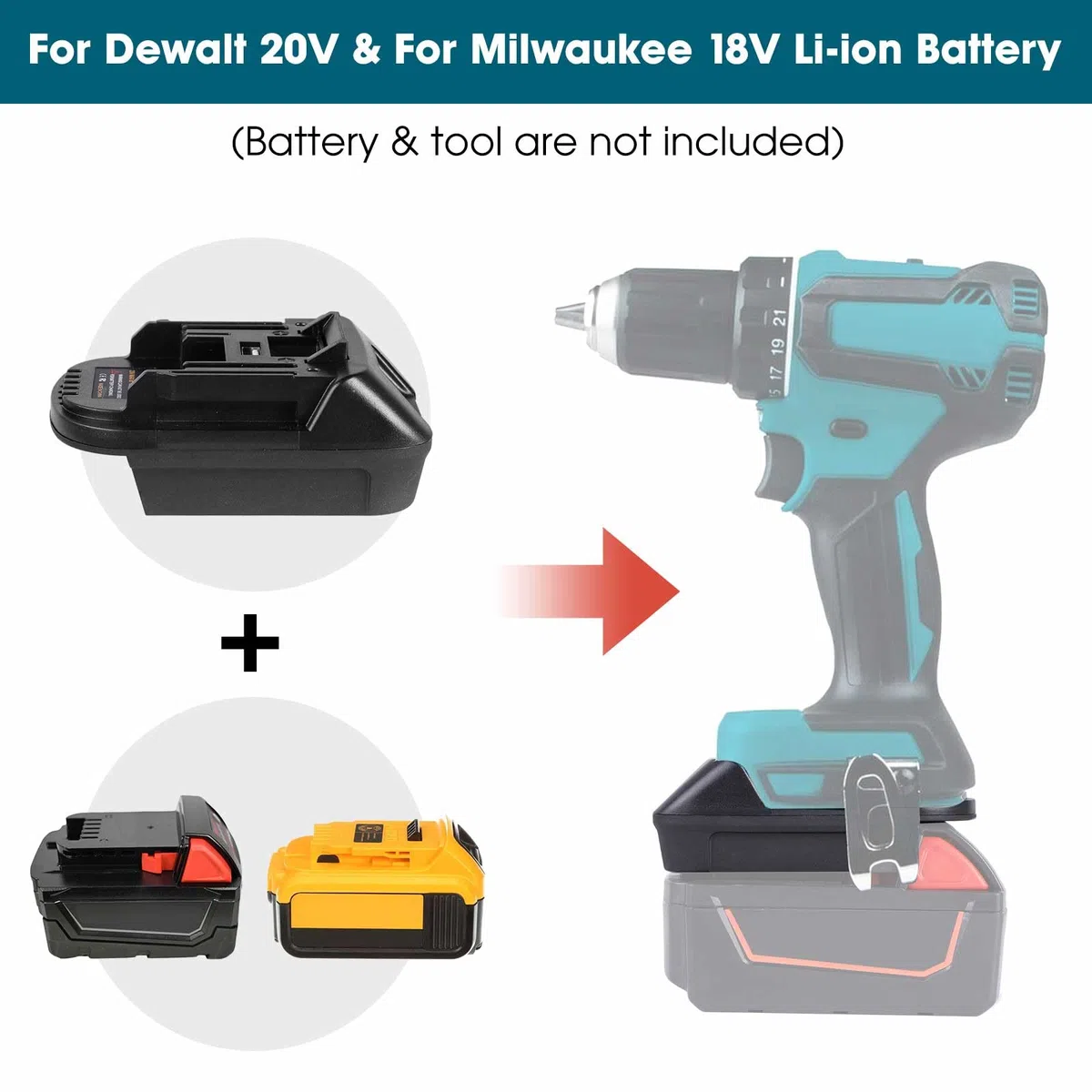 DM18M Akku Adapter für Dewalt 20V für Milwaukee M18 18V Batterie, umwandelbar in für Makita Batterie Elektrowerkzeuge, mit USB-Aufladung