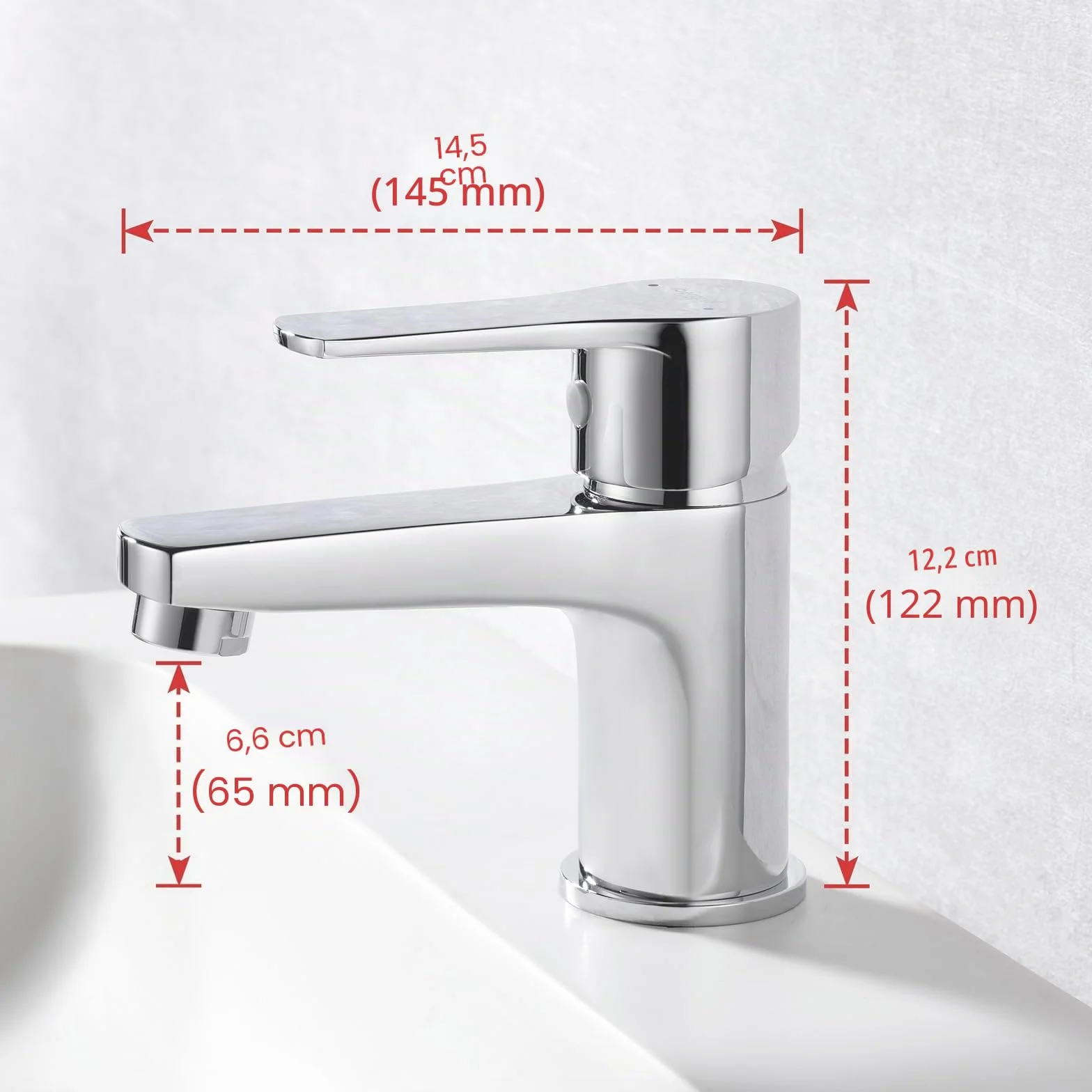 Ibergrif Wasserhahn Bad Chrom - Kompakte Mischbatterie für Kalt- und Warmwasser, Einhand-Waschtischarmatur Gäste-WC mit Keramikkartusche, Wassersparend, inkl. G 3/8 Schläuche, M11057