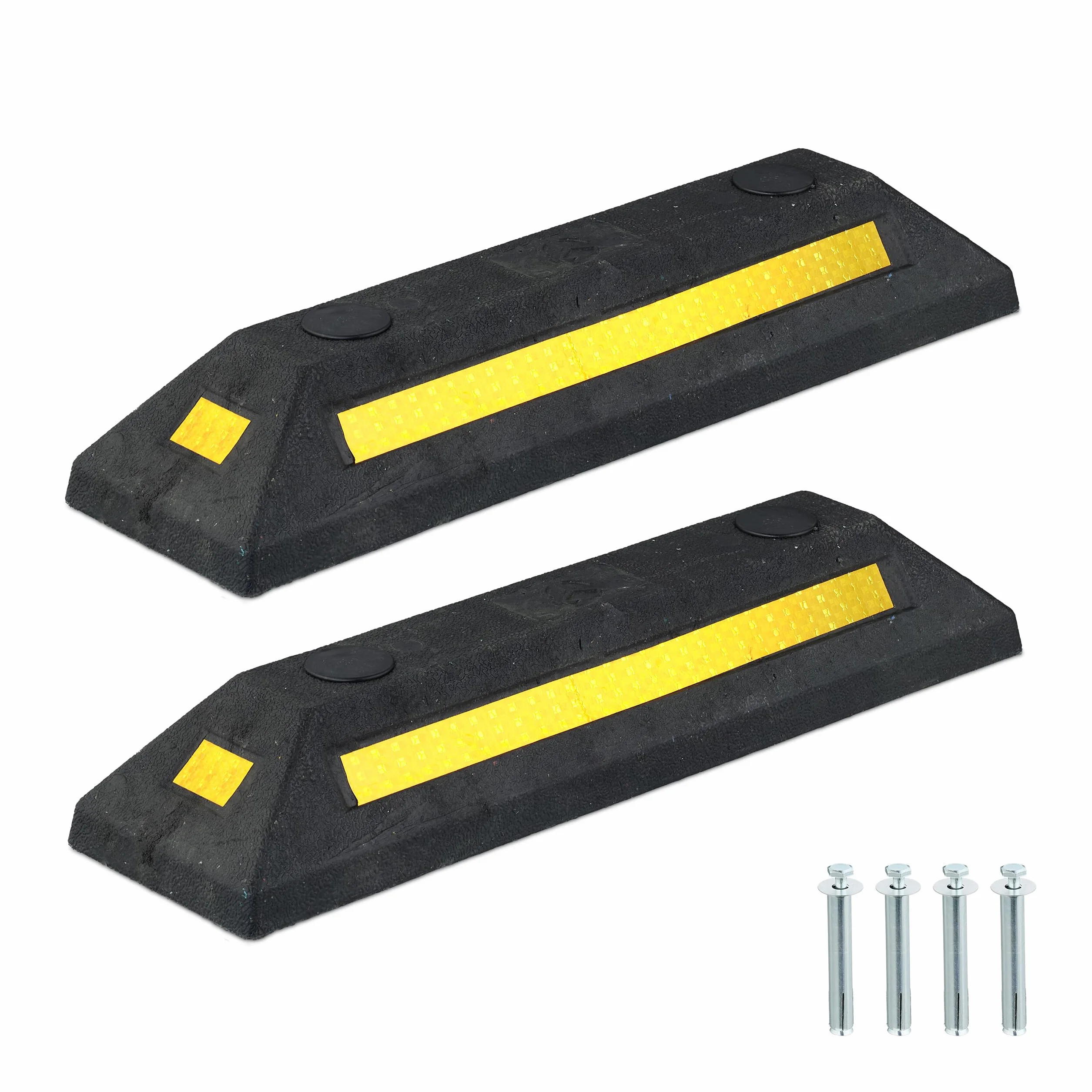 Relaxdays Radstopper, 2er Set, Anfahrschutz Garage, Reflektoren, HxBxT: 8,5 x 53 x 14,5 cm, Garagenstopper, schwarz/gelb
