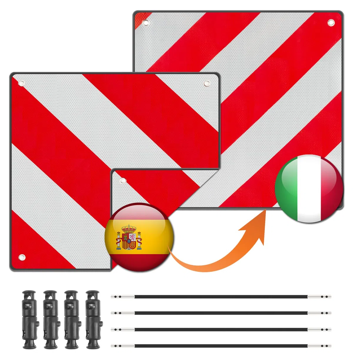 Warntafel Fahrradträger, 2 in 1 Warntafel Italien Spanien mit 4 Spannseilen, Warntafel für Fahrradträger, Warnschild Fahrradträger für Fahrradträger, Heckanhänger, Wohnwagen (50 * 50cm)