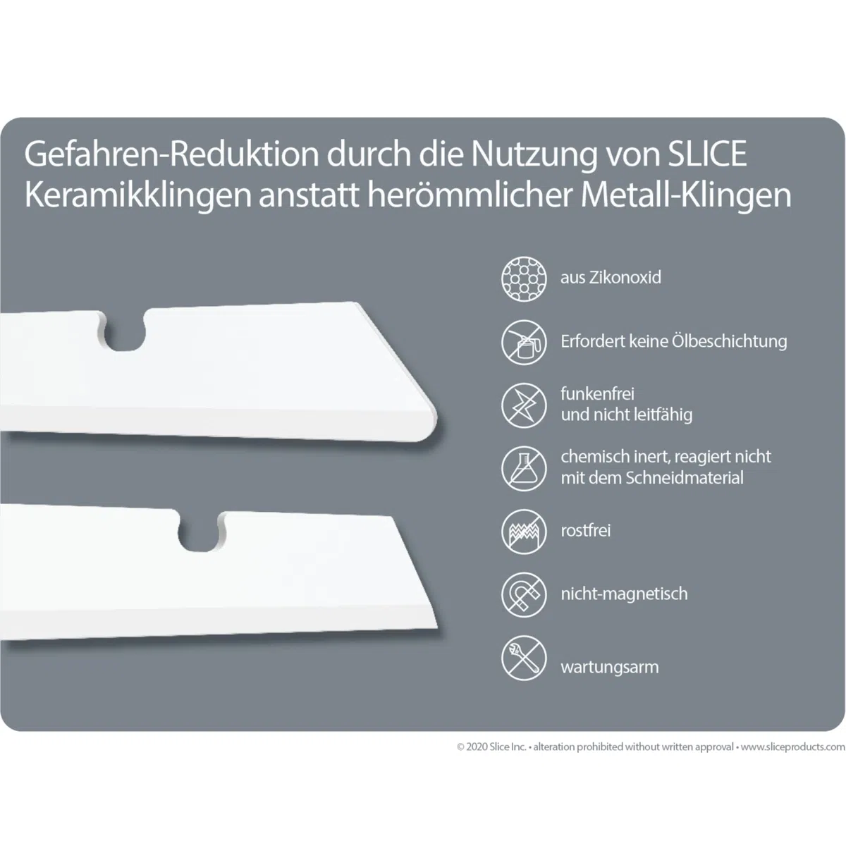 Slice 10404 Kartonmesser-Klingen mit abgerundeter Spitze (4 Stück) • Ersatzklingen für Slice Kartonmesser & Mini Cuttermesser • Keramikklingen • Doppelseitig, langlebig, rostfrei