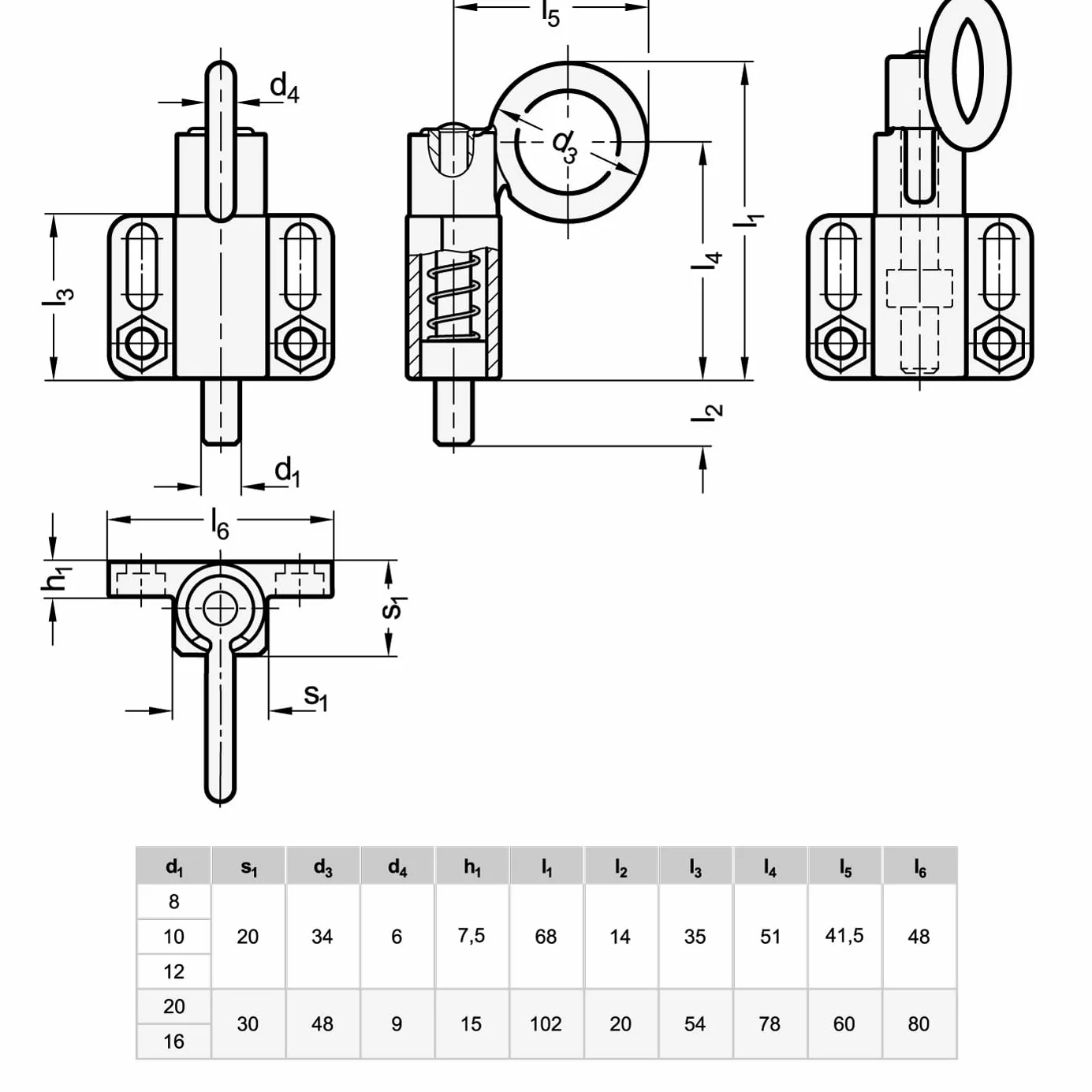 Ganter Normelemente | Rastbolzen mit Zugring | zum Anschrauben | mit Rastsperre | GN 722.6-12-20-C-ZB | verzinkt | Bolzen ⌀12mm