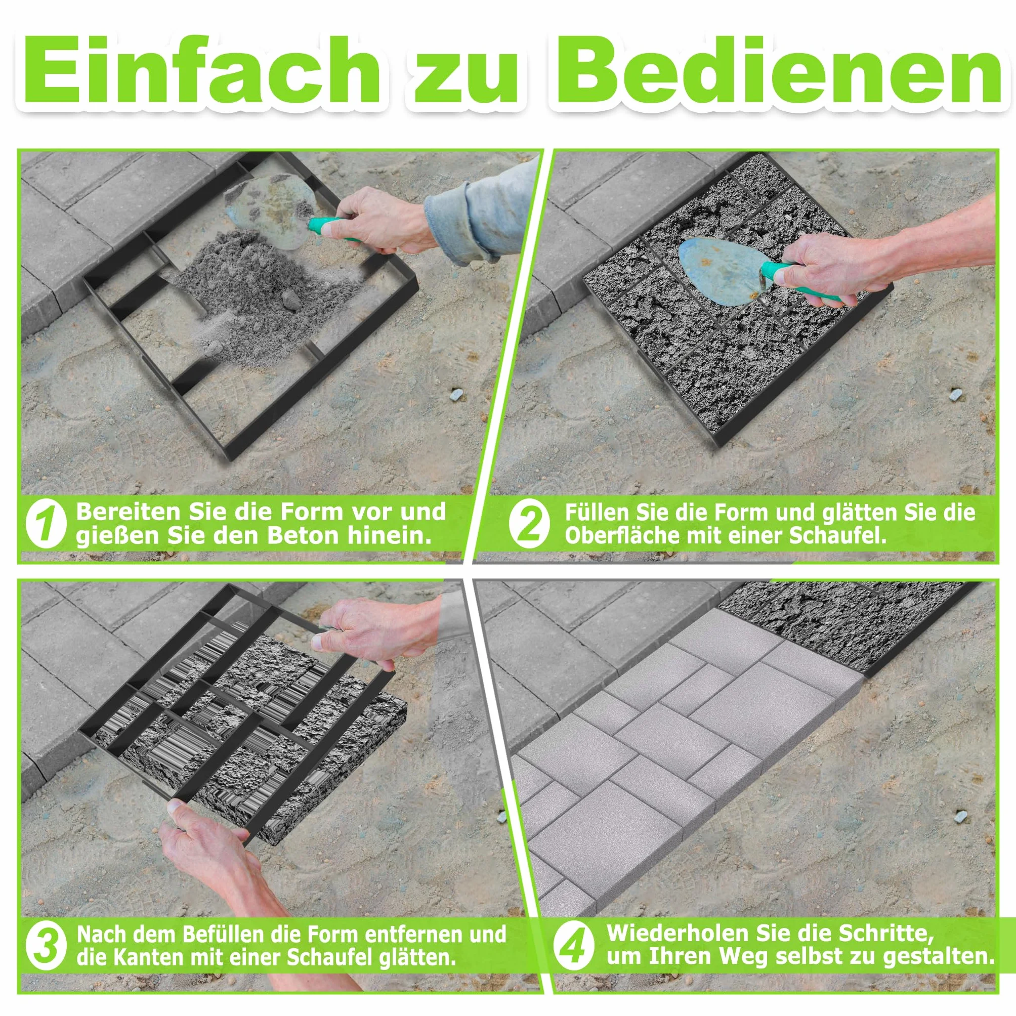 YRHome Betonform Garten Kunststoff Pflasterform Garten Trittsteine Schwarz Pflastersteine Streichen DIY Beton Gießform Für Gehwegen, Garten, Rasenbahnen-Quadrat Model 1(8 Kammer)-2 Stück