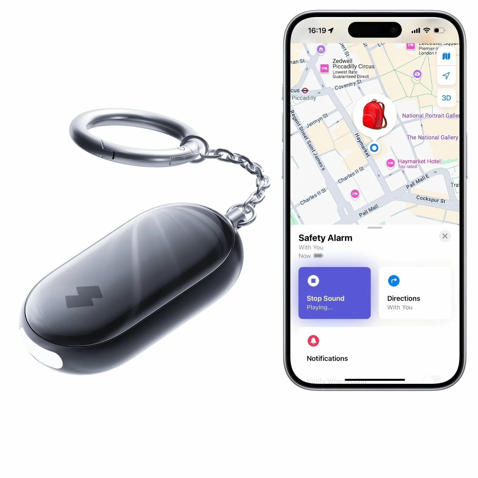 SwitchBot Persönlicher Taschenalarm für Frauen mit 130dB Sirene und Blitzlicht, IP65 Selbstverteidigungs Schlüsselanhänger mit Ortung, Perfekt für Frauen, Kinder und ältere Menschen, Schwarz