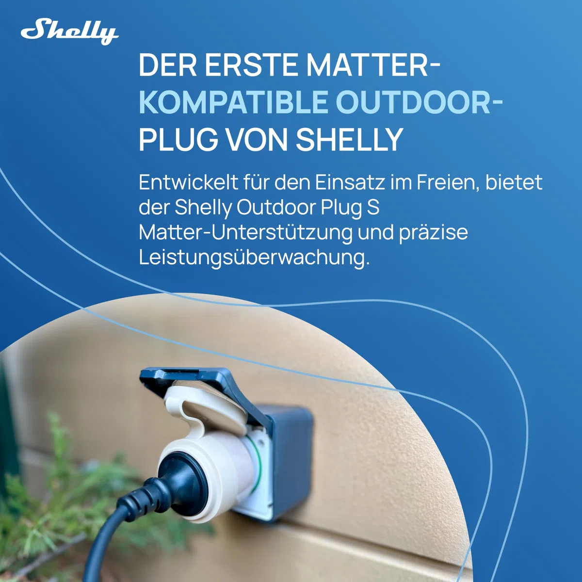 Shelly Outdoor Plug S Gen3, WLAN Smarte Steckdose für den Außenbereich, IP44, Matter-Zertifiziert, 12A, 2500W, Außenbeleuchtung, Leistungsmessung, Außenautomatisierung, Alexa, Google, Apple Homekit