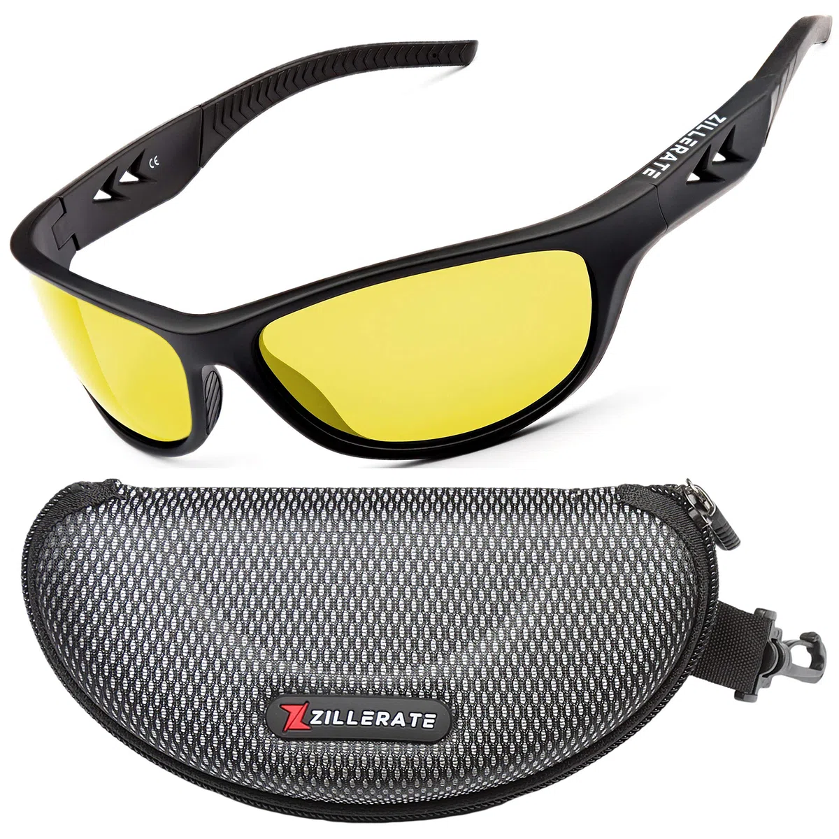 ZILLERATE NACHTFAHRBRILLE Unisex - Nachtsichtbrille filtert Licht von Scheinwerfern, NACHTBRILLE zum Autofahren, Gelb getöntes HD-Sichtglas, leichter komfortabler TR90-Rahmen, mit Hartschalen-Etui