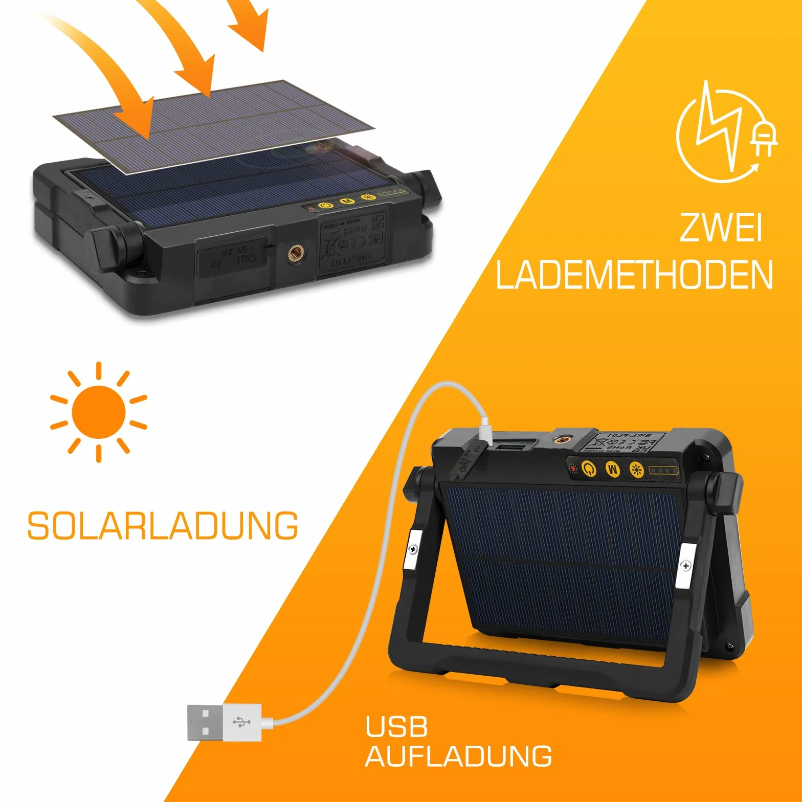 MEIKEE 80W LED Baustrahler 12000MAH Led Arbeitsleuchte Akku Strahler 4 Lichtmodi Campinglampe Tragbar 5 Helligkeiten Solar USB-Aufladung Akku Lampe für Camping, Garage, Bau, Reparatur, Notfall