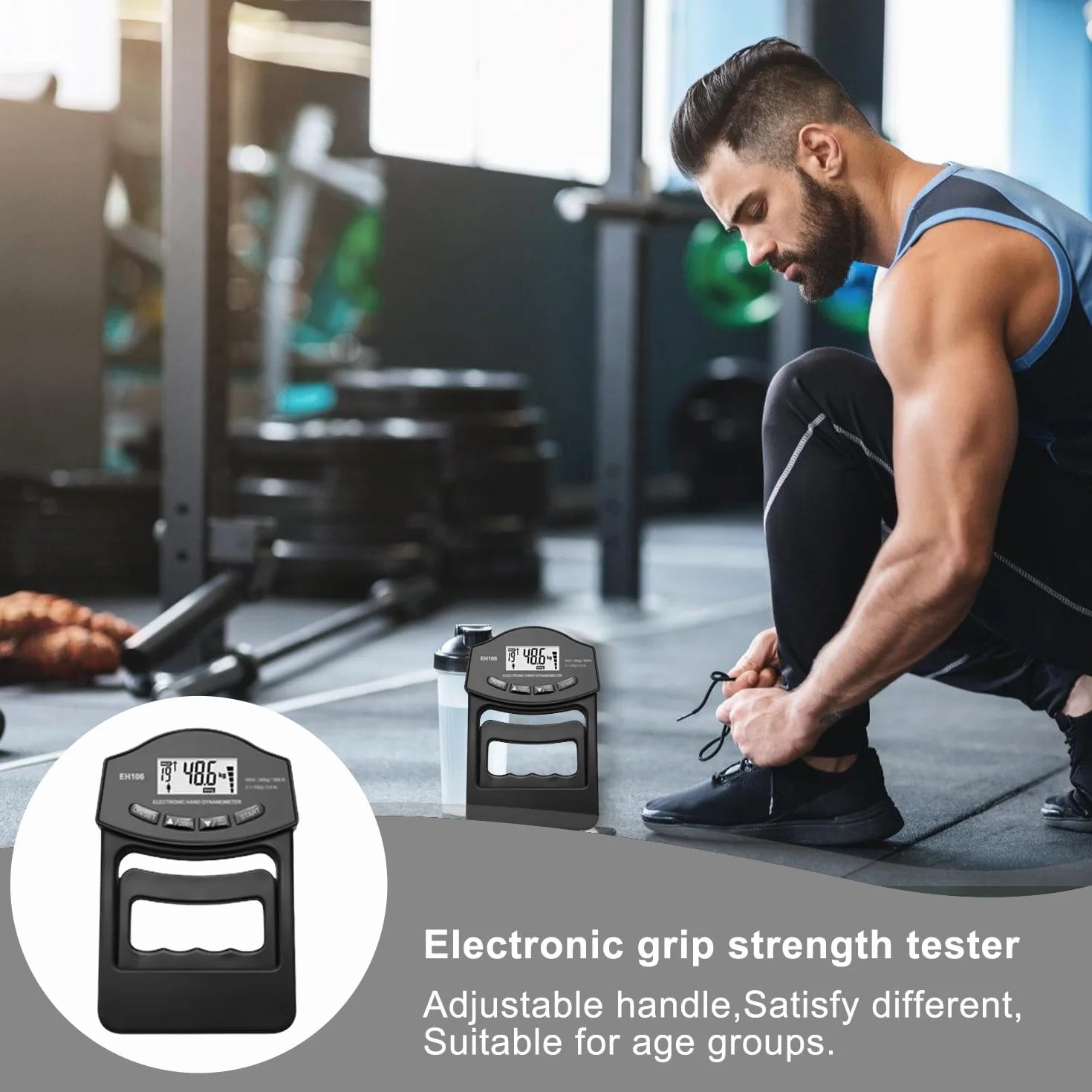 Digitaler Handkraftmessgerät, 396lb/180kg Griffkraft Messgerät Handkraftmessgerät, Einfühlsam Grip Strength Tester, Elektronische Griffkraft Messgerät Großer LED-Bildschirm Mit USB-Ladekabel(Schwarz)