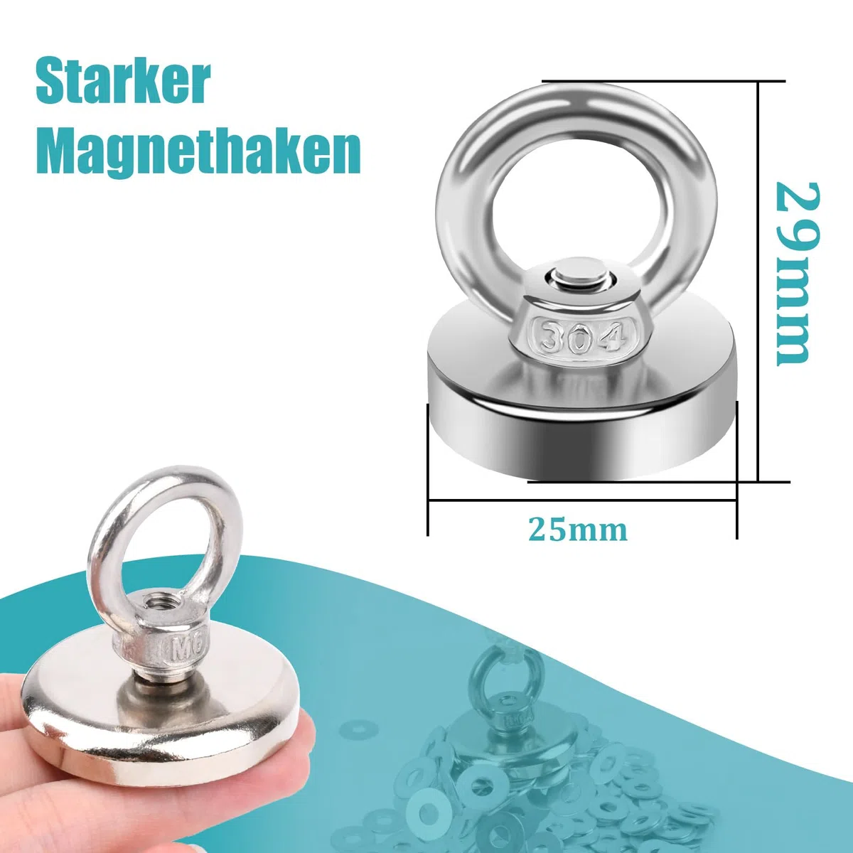 MIN CI Neodym Magnete Extra Stark 25kg（55lbs）, 25mm Magnethaken Extra Stark Zugkraft Ösenmagnet Magnet Haken, Rund Magnet mit Loch Magnetisch Haken für Grill Decke Topfmagnet 8pcs