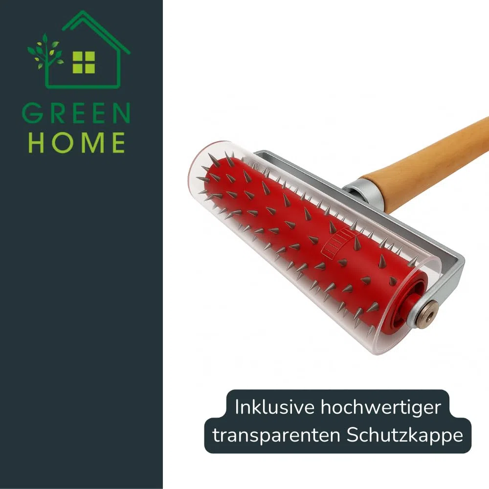 Green Home Stachelwalze Tapeten 150 x 500 mm, Nagelroller, Igelwalze, Tapetenigel zum Perforieren von Tapeten – Tapezierwerkzeug Nagelwalze Igelroller Tapezieren Stachelroller mit Holzgriff