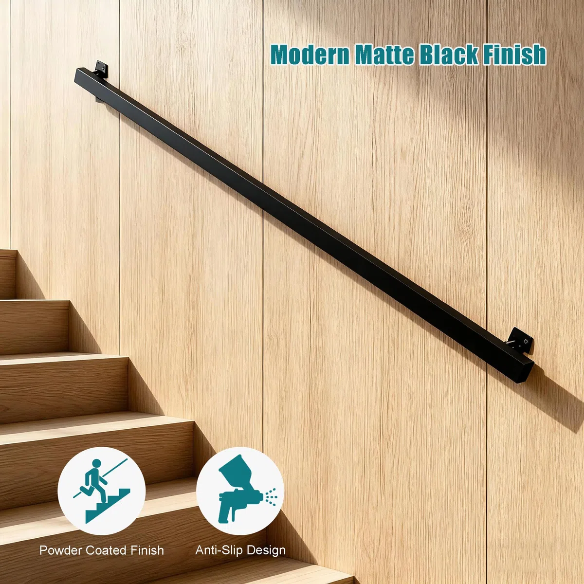 Handlauf Treppengeländer Geländer Treppe Wandhandlauf, Metall Wand Treppe für Aussen & Innen, Handlauf Schwarz Wandhalterung Treppenhandlauf, Handläuf für Treppen Balkon (80CM)
