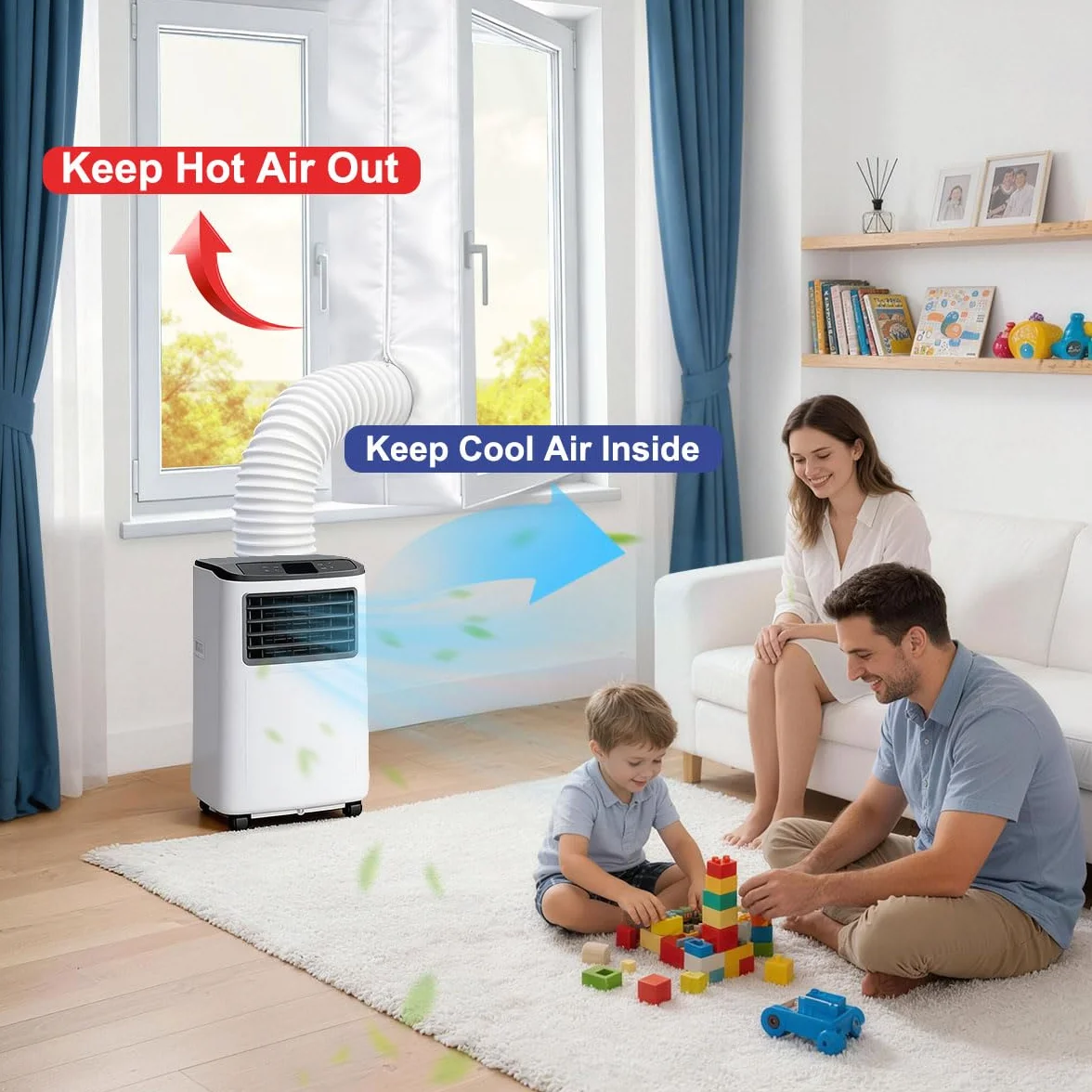 400CM(158") Fensterdichtung für mobile Klimaanlagen mit Reißverschluss und Klebeband,Hot Air Stop,Klimaanlage Fensterabdichtung für Wäschetrockner & Trockner,Halten Sie das Haus kühl
