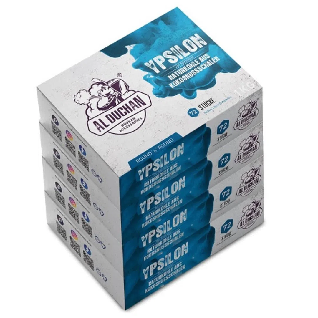 Shisha Kohle Naturkohle – Premium Kokoskohle für Wasserpfeife – 1KG, 4KG, 10KG, 20KG – Hohe Hitze, Lange Brenndauer (YPSILON Drittelkreis 25mm 4KG)