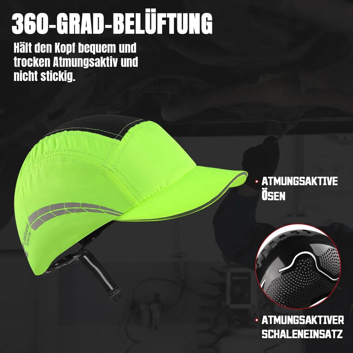 HEARMOR Leichter Anstoßkappe Sicherheitsmütze, Atmungsaktiver Baseball-Stil Sicherheitskappe, Kopfschutz Schutzkappe mit Abnehmbare ABS Hartschale Anti-Schock