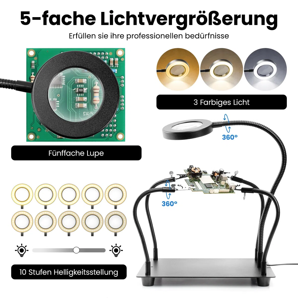 Dritte hand Löten, Löthilfe Dritte Hand mit 5X Lupe Licht, Lötstation mit 4 flexibel Arme, Löthilfe für Schweißer, Schmuckhersteller, Handwerk, Liebhaber