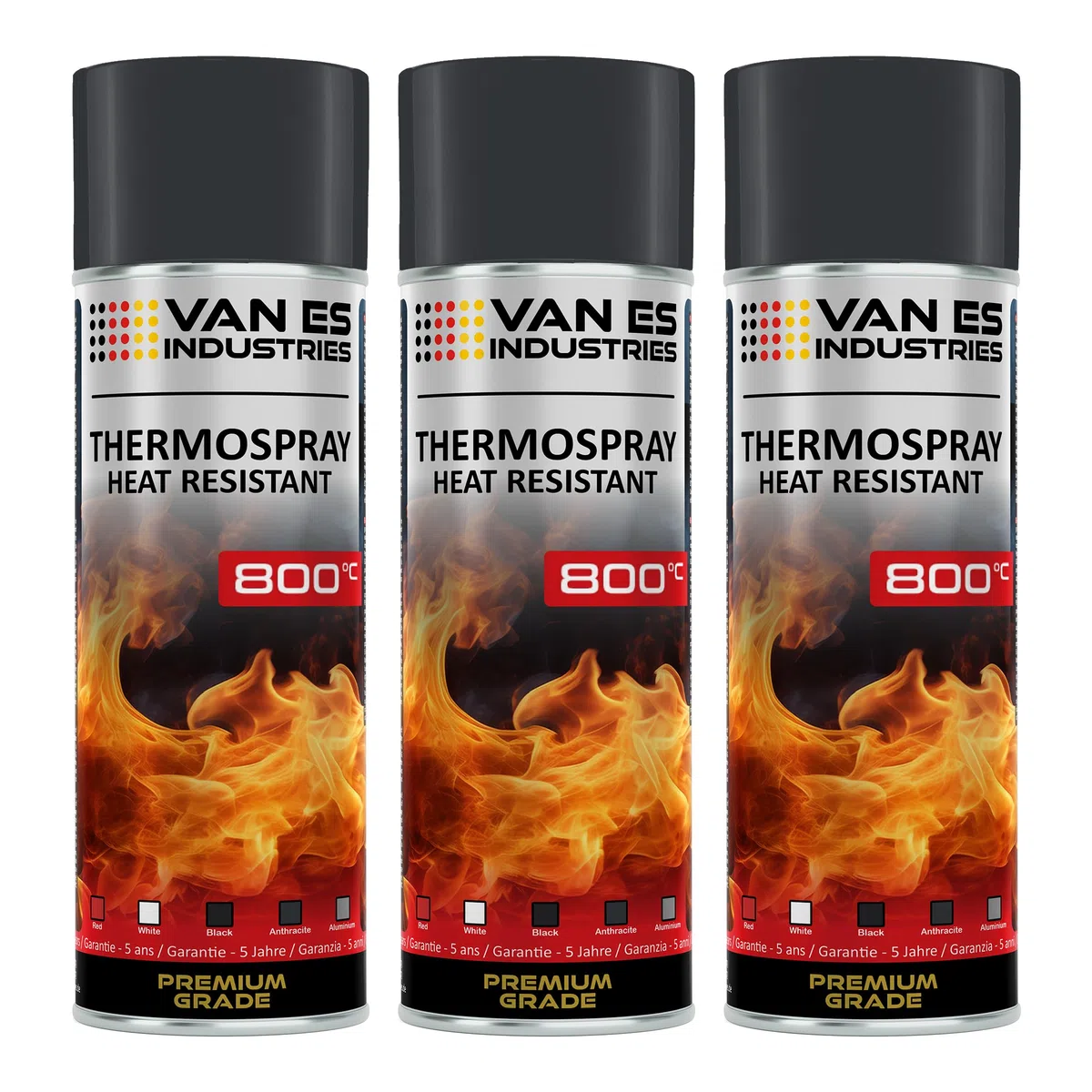 VE-INDUSTRIES 3x hitzebeständiger Lack Anthrazit Grau 800°C Grillfarbe Thermolack Ofen Spray 400ml