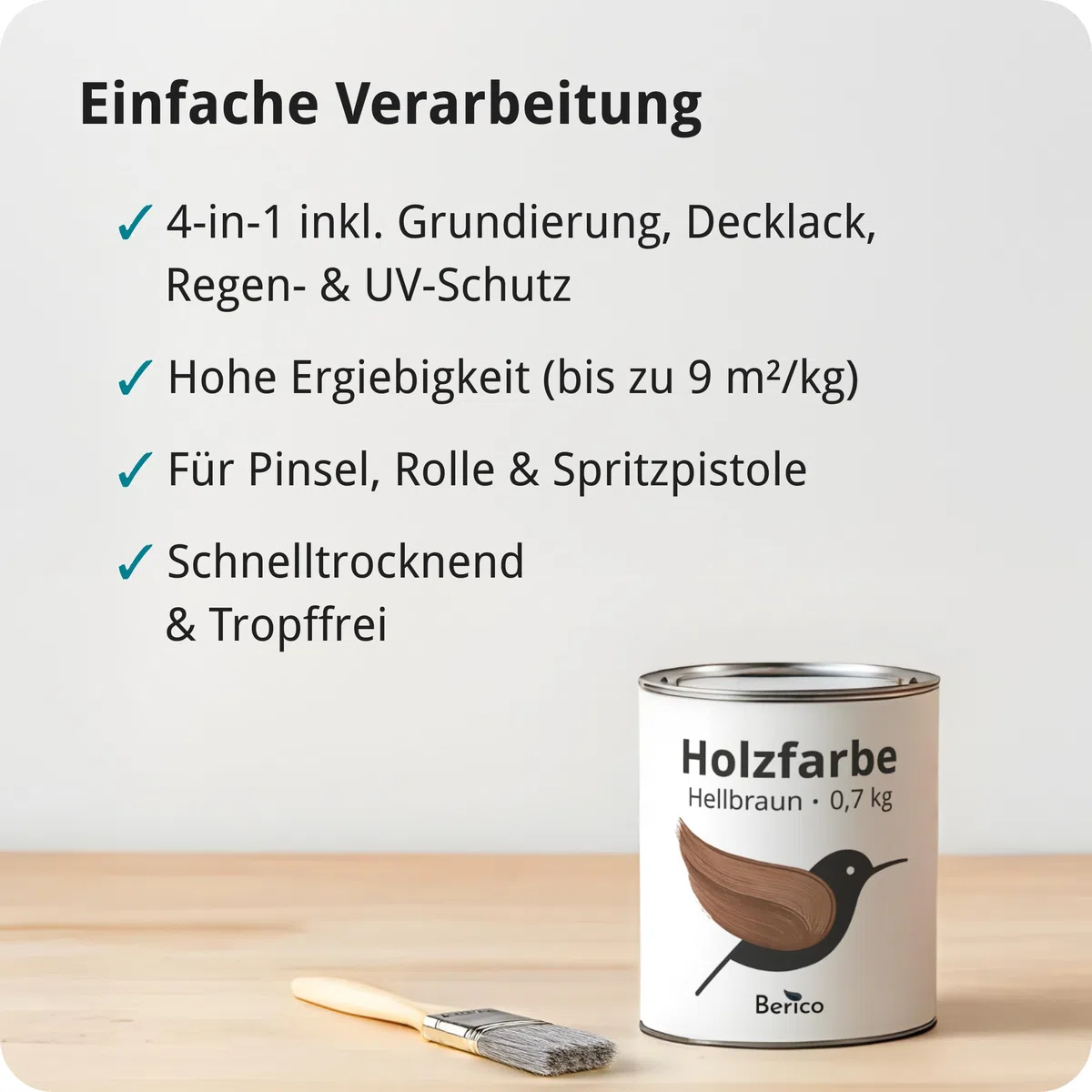 Holzfarbe - 0,7 Kg - 4in1 inkl. Grundierung-Hellbraun RAL 0505020