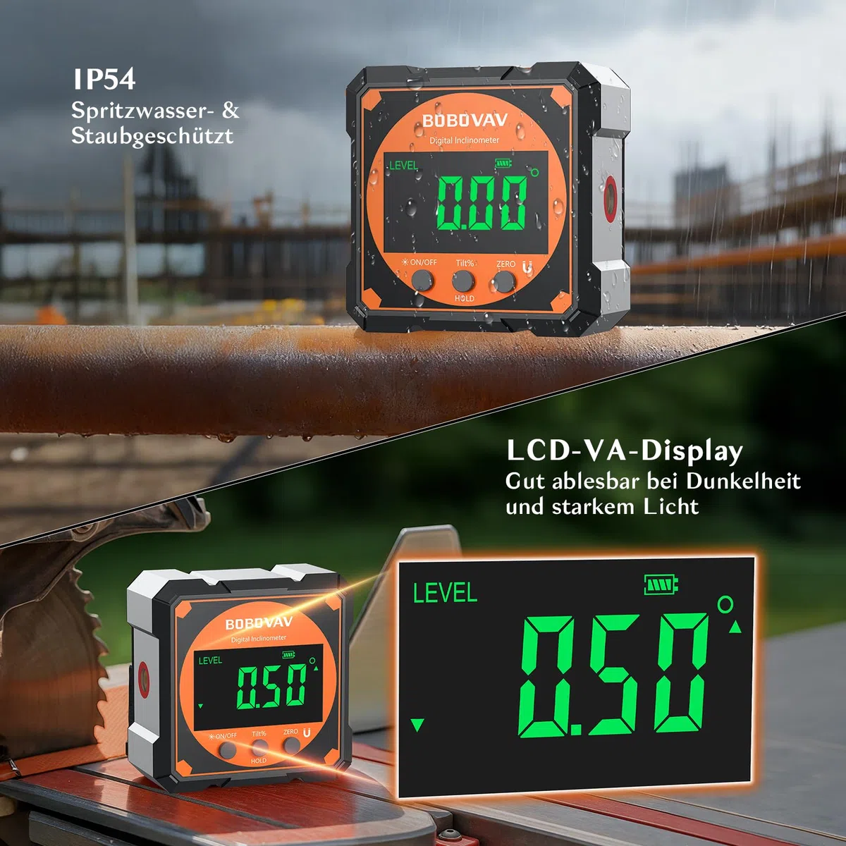 Digitaler Winkelmesser Laser, Wasserwaage Neigungsmesser mit 4-seitigem Magnet, LCD Display, Typ-C-Aufladen Winkelmessgerät Laser Level Box für Rohr- Holzarbeitung Hängerahmen Sägen Auto