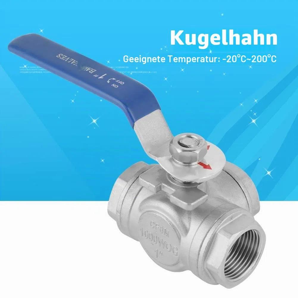 Edelstahl-Kugelhahn Typ T, mit Drei-Wege-Ventil, Innengewinde 1 Zoll DN25, einfache Handhabung, Reparatur und Vielseitigkeit (1 Stück)