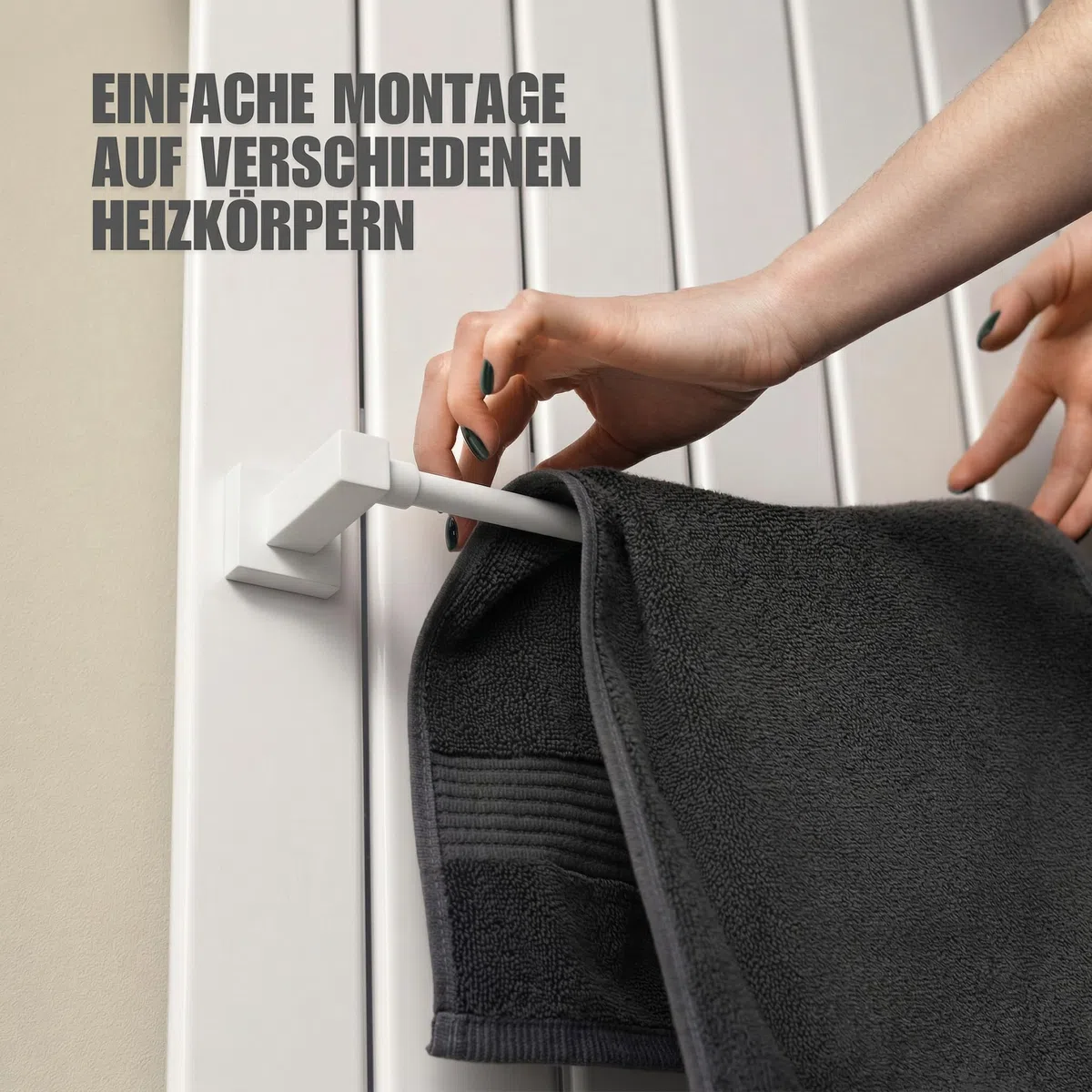 Handtuchhalter Heizkörper - ausziehbar - Handtuchhalter Magnetisch - Badheizkörper Handtuchhalter aus Edelstahl - Magnet Handtuchstange Heizung - Designed in Germany - Weiß