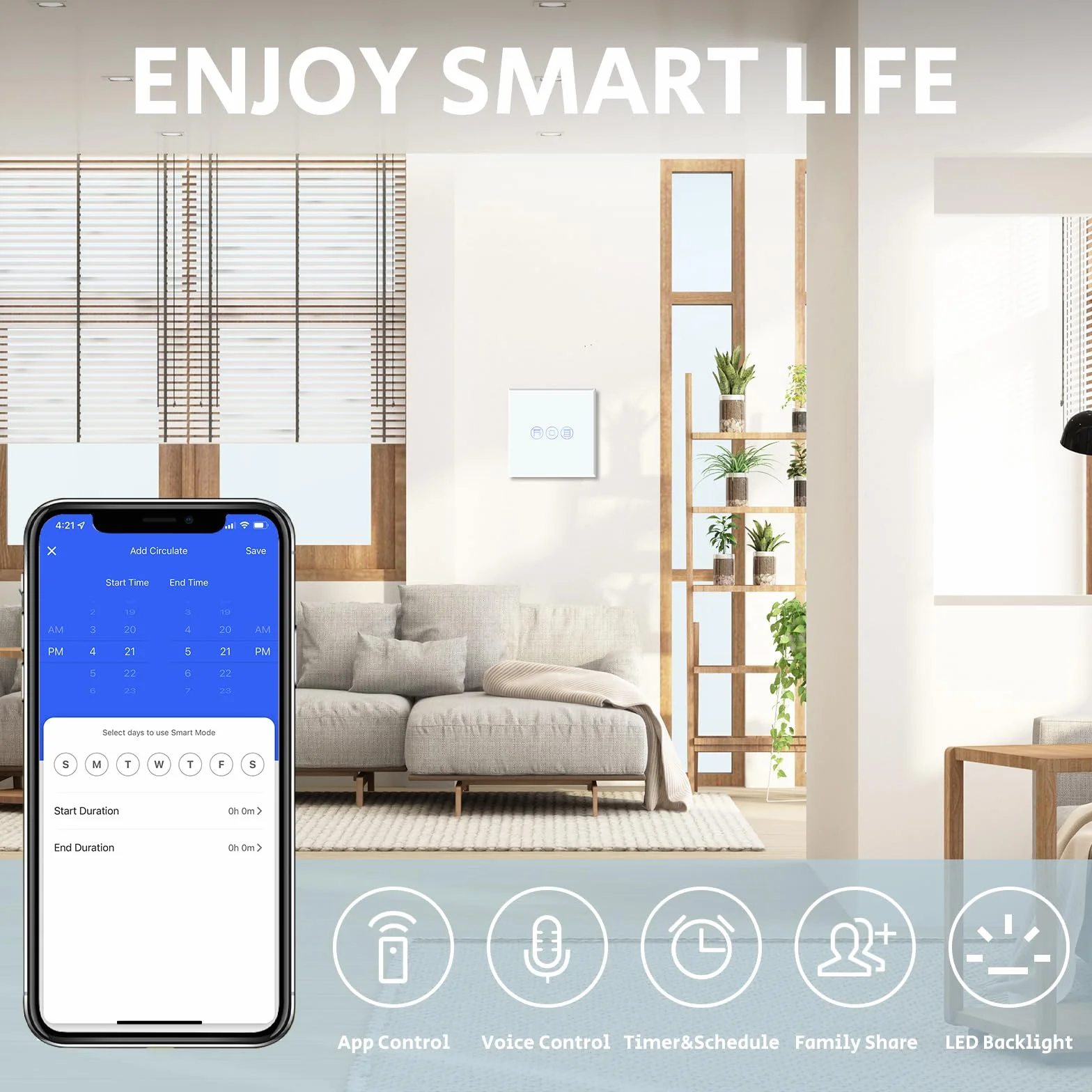 BSEED WLAN Rollladenschalter Smart Lichtschalter (Neutralleiter Erforderlich) Alexa und Google Home Work mit Tuya WIfI Schalter aus Glas Weiß