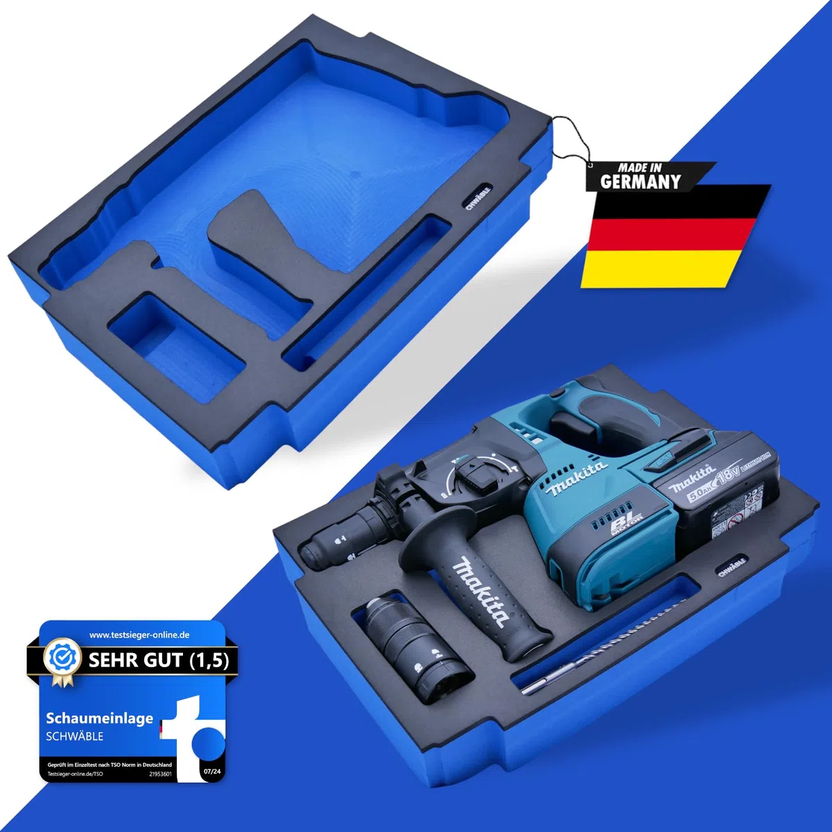 SCHWÄBLE® Schaumeinlage Schaumstoffeinlage für Makita Akku-Bohrhammer DHR243