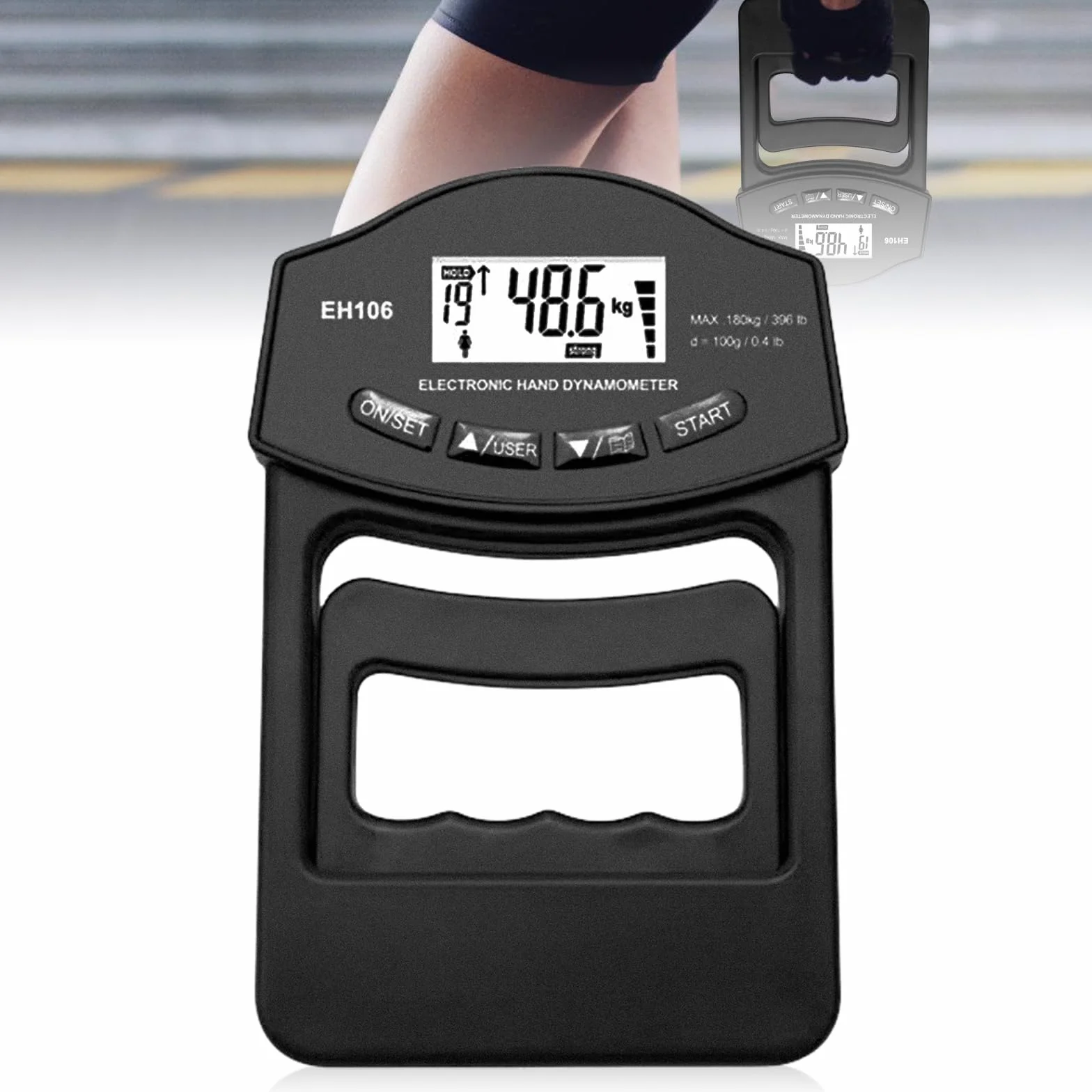 Digitaler Handkraftmessgerät, 396lb/180kg Griffkraft Messgerät Handkraftmessgerät, Einfühlsam Grip Strength Tester, Elektronische Griffkraft Messgerät Großer LED-Bildschirm Mit USB-Ladekabel(Schwarz)