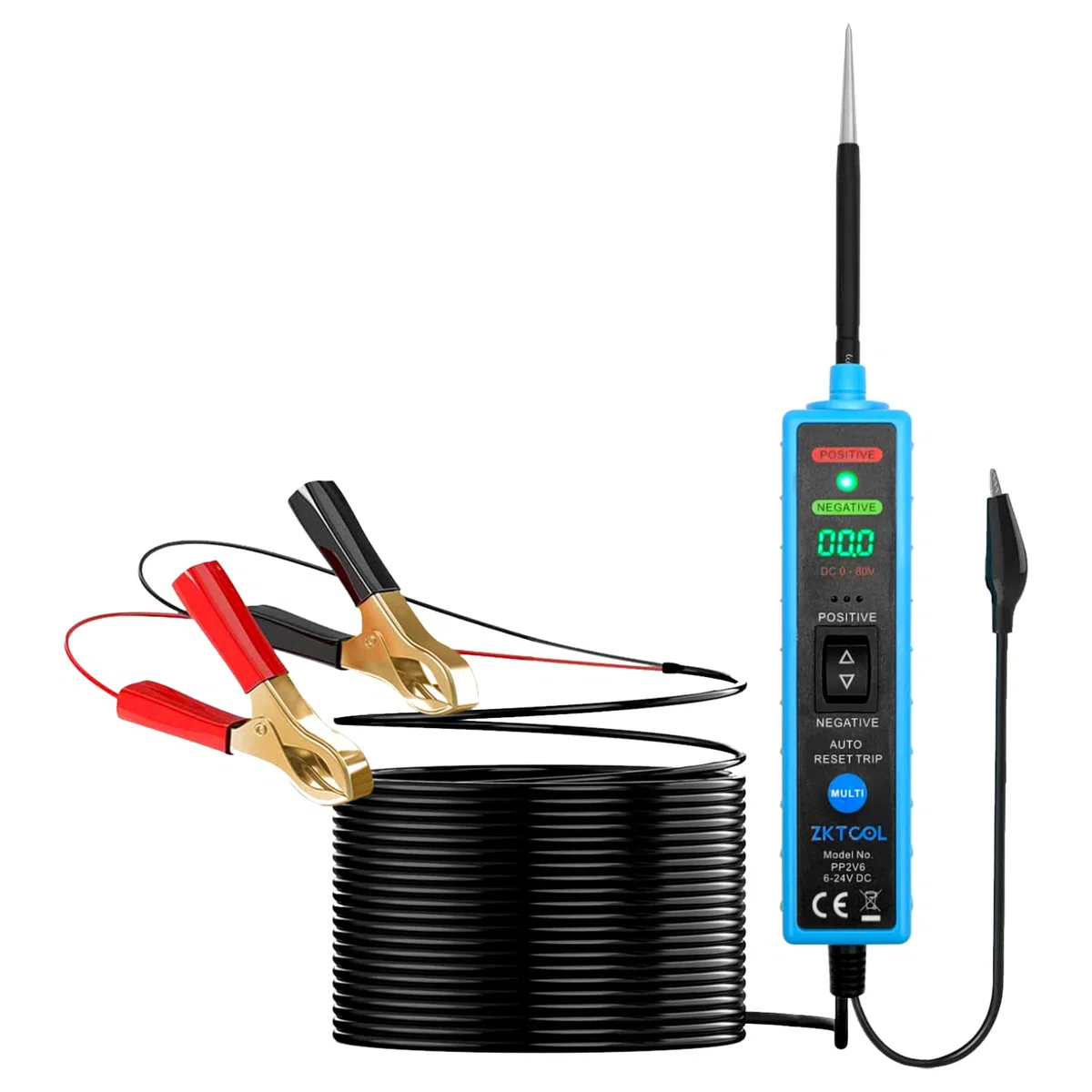 ZKTOOL LED-Stromkreissonde, Kfz-Elektriktester DC 6-24 V, Kfz-Stromkreistester, Kurzschlusstester, Spannungstester, Polaritätserkennung, Prüflicht, Komponentenaktivierung