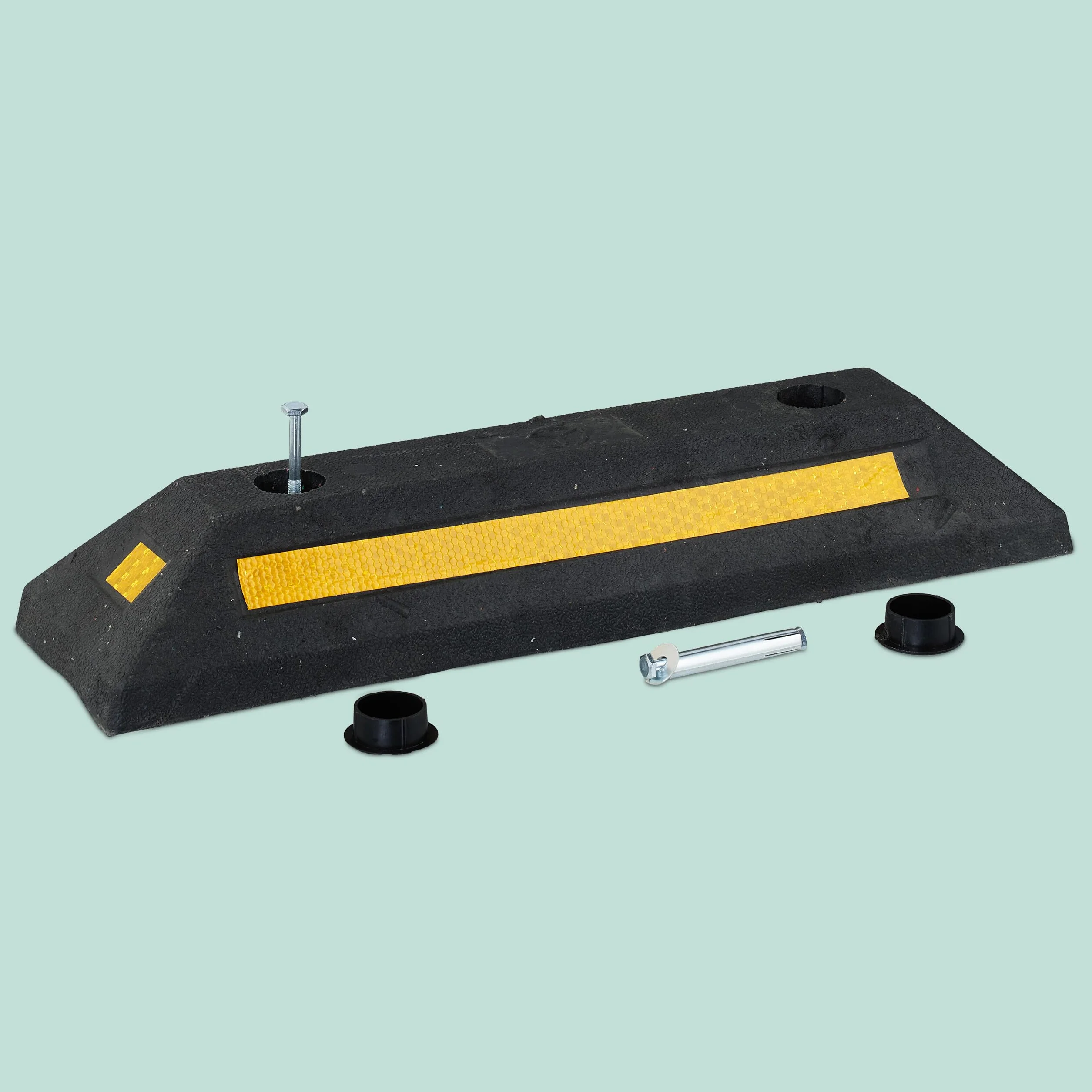 Relaxdays Radstopper, 2er Set, Anfahrschutz Garage, Reflektoren, HxBxT: 8,5 x 53 x 14,5 cm, Garagenstopper, schwarz/gelb