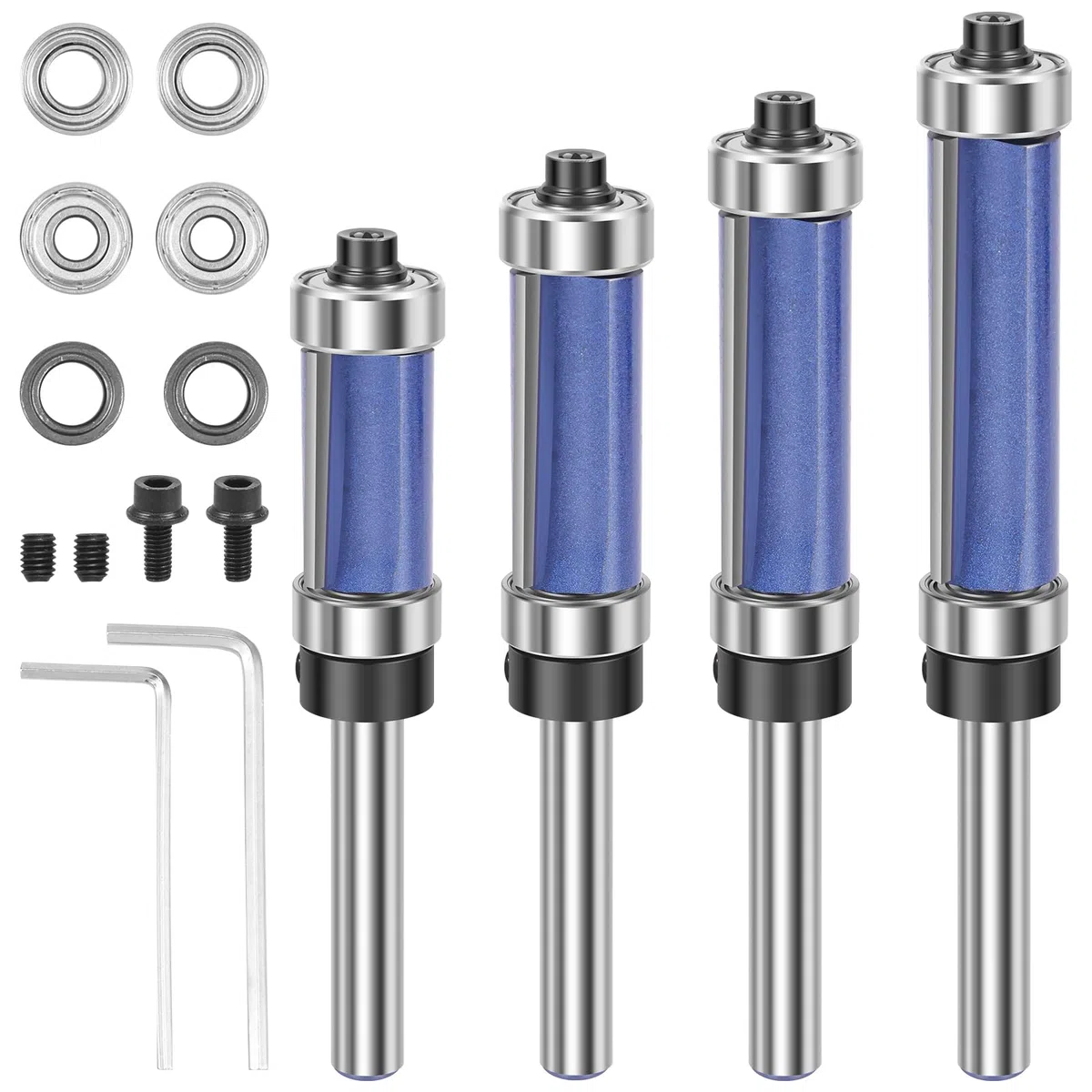 4 Stück Bündigfräser 6 mm Schaft, Bündigfräser mit Anlaufring Oben, Fräser Oberfräser mit Kugellager, Oberfräser Nutfräser für Hartholz, Weichholz, MDF, Sperrholz, Laminat