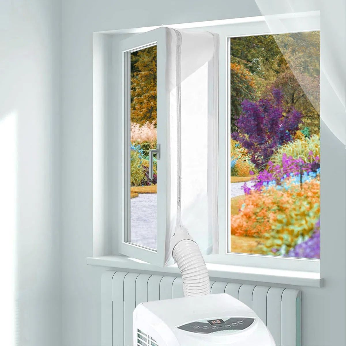 Yulado 300cm Klimaanlage Fensterabdichtung,Fensterdichtung Für Klimaanlage, Hot Air Stop Geeignet für Fenster, Flügelfenster, Dachfenster, Kein Bohren, Weiß